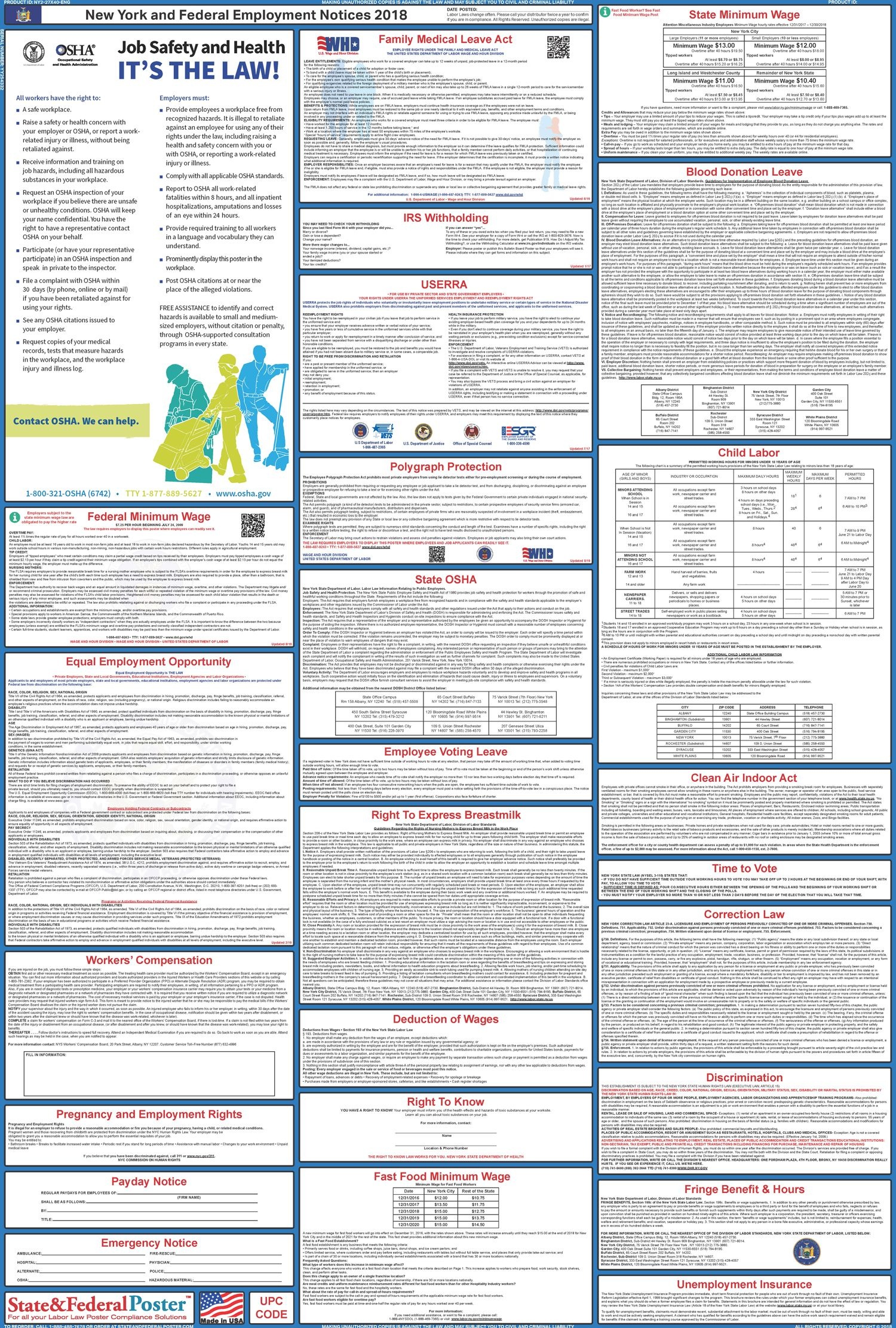 New York State And Federal Labor Law Poster 2019 | State &amp;amp; Federal - Free Printable Osha Posters