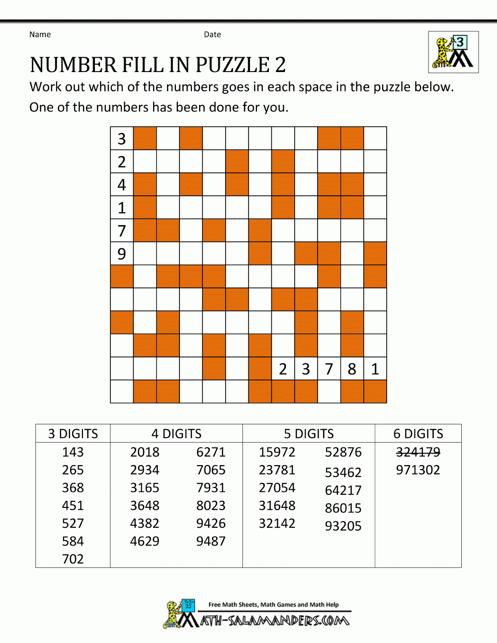 Number Fill In Puzzles - Free Printable Fill In Puzzles
