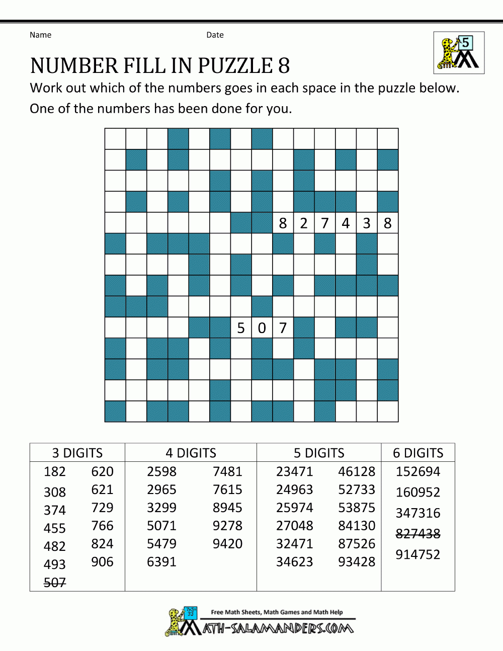 Number Fill In Puzzles - Free Printable Fill In Puzzles