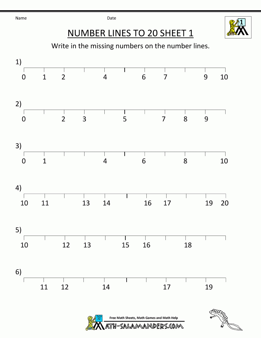 Number Line 1 20 Printable