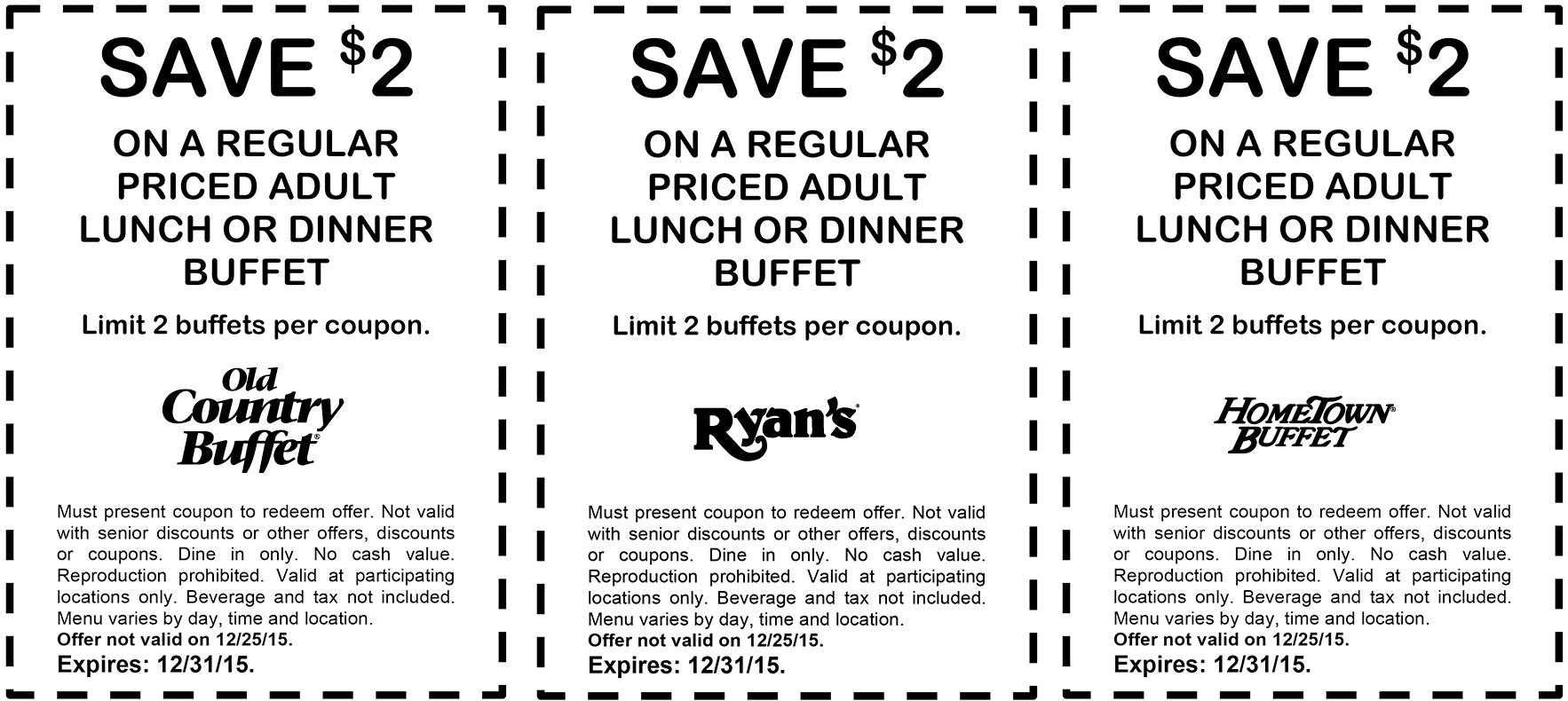 Old Country Buffet Coupons - $2 Off Your Buffet At Ryans, Hometown - Old Country Buffet Printable Coupons Buy One Get One Free