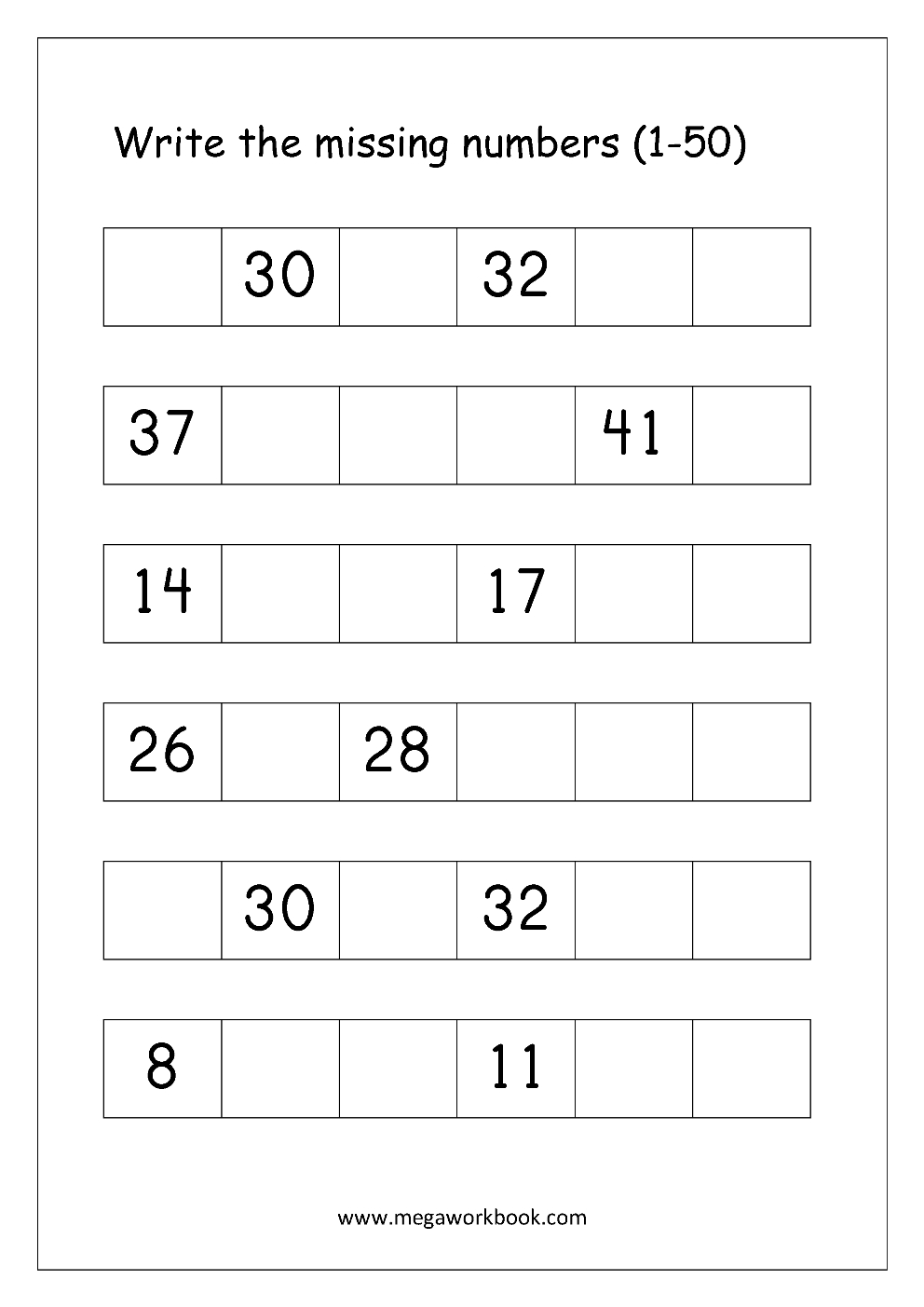 Ordering Numbers Worksheets, Missing Numbers, What Comes Before And - Free Printable Tracing Numbers 1 50