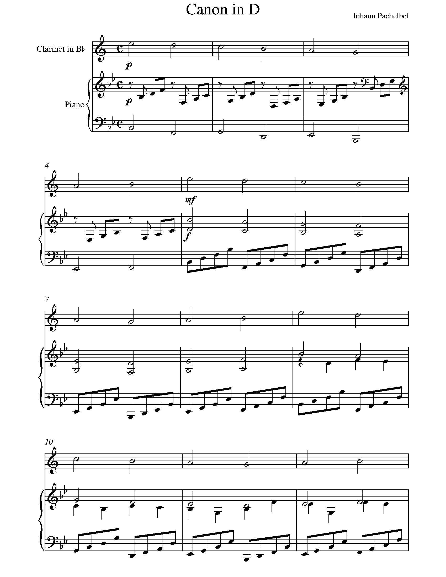 Pachelbel - Canon In D Sheet Music For Clarinet - 8Notes - Canon In D Piano Sheet Music Free Printable