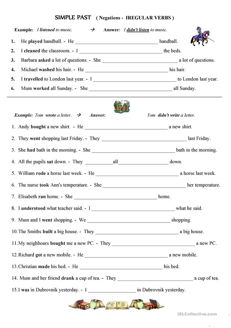 Simple Past Irregular Verbs Esl Worksheet