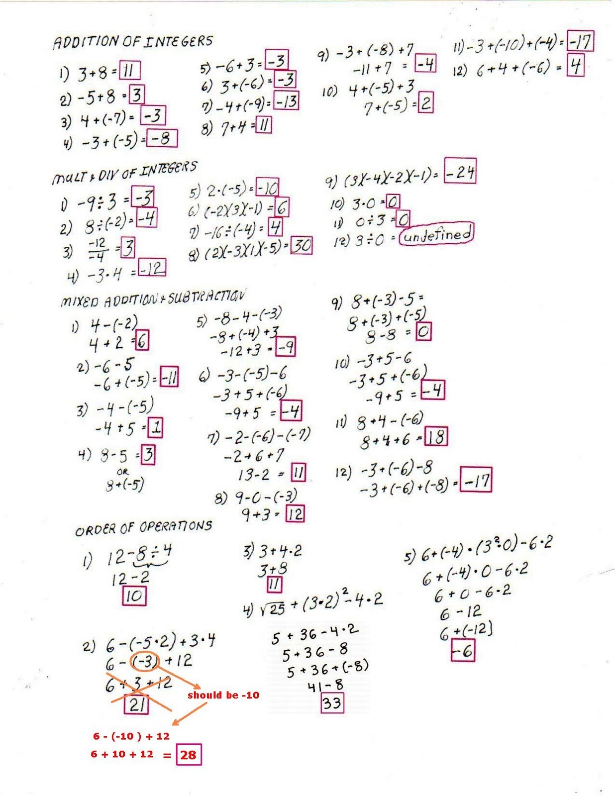 Order Of Operations Worksheets With Answers