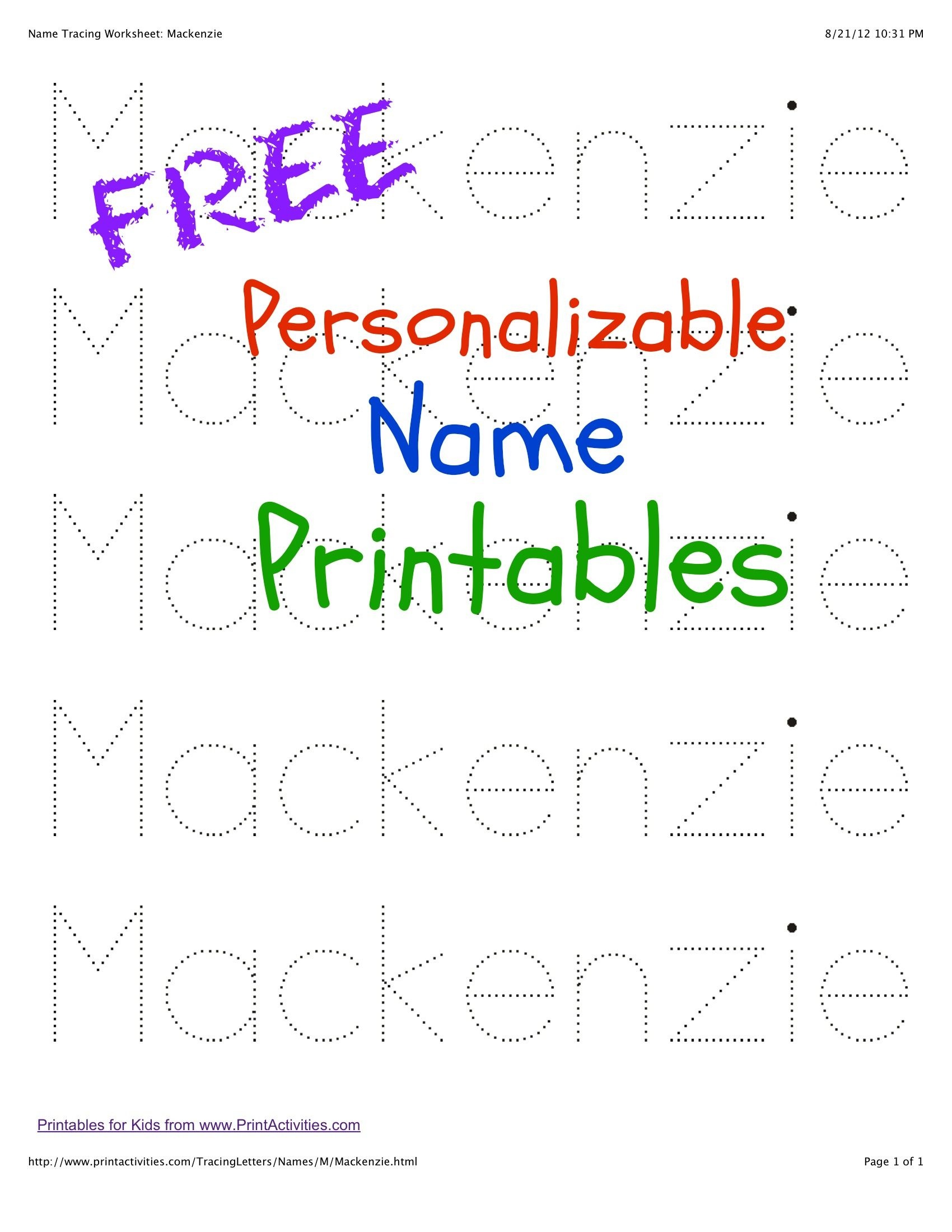 Kindergarten Name Tracing Worksheets Free