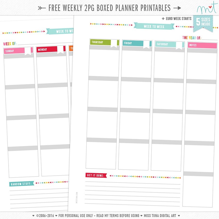 Planner Printables | Misstiina - Free Printable Organizer 2017