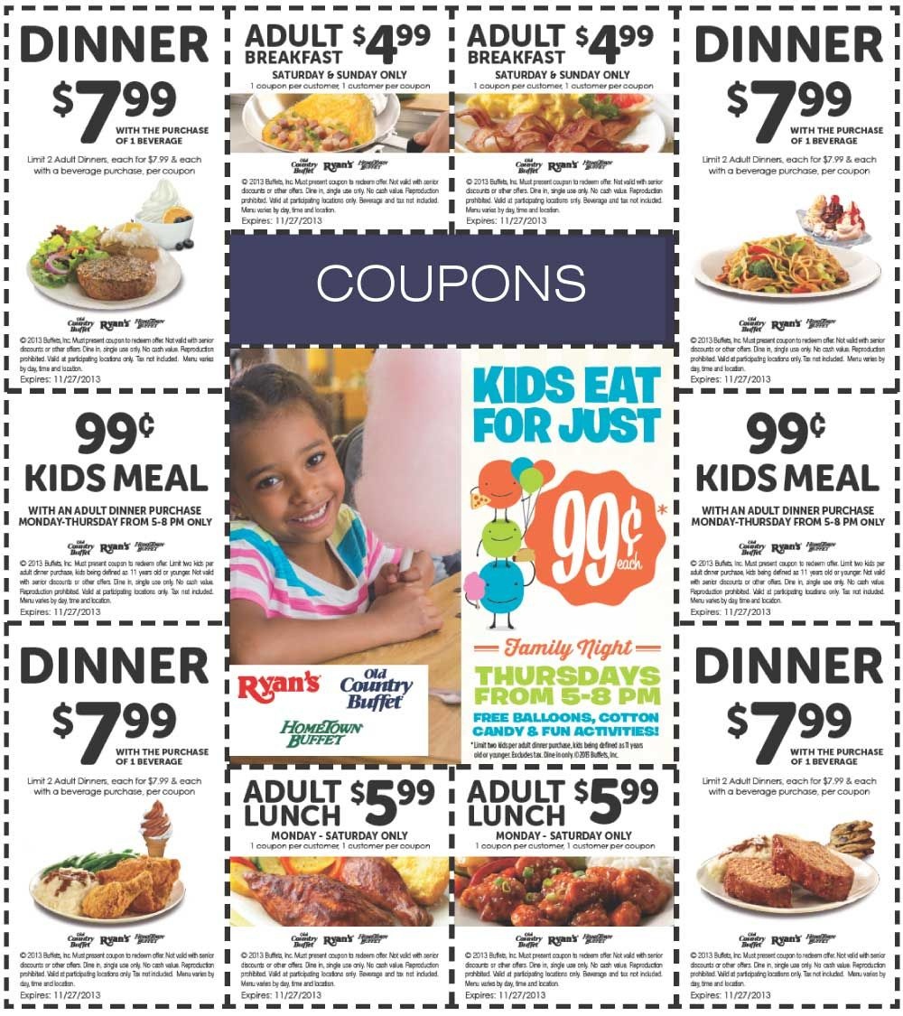 Poinned November 7Th: $6 Buck Lunch And More At Old #country Buffet - Old Country Buffet Printable Coupons Buy One Get One Free