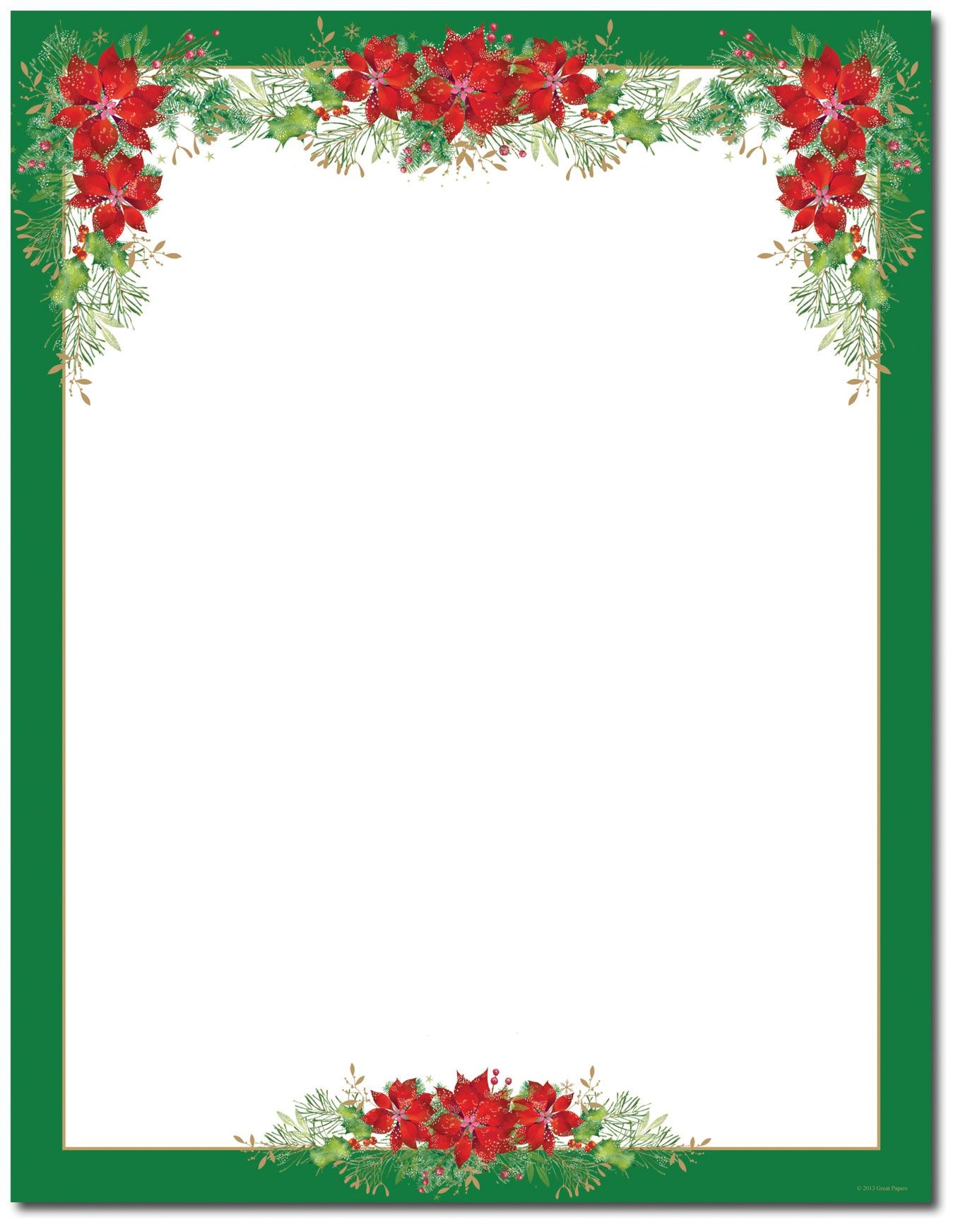 Poinsettia Valance Letterhead | Holiday Papers | Christmas Border - Free Printable Christmas Stationery Paper