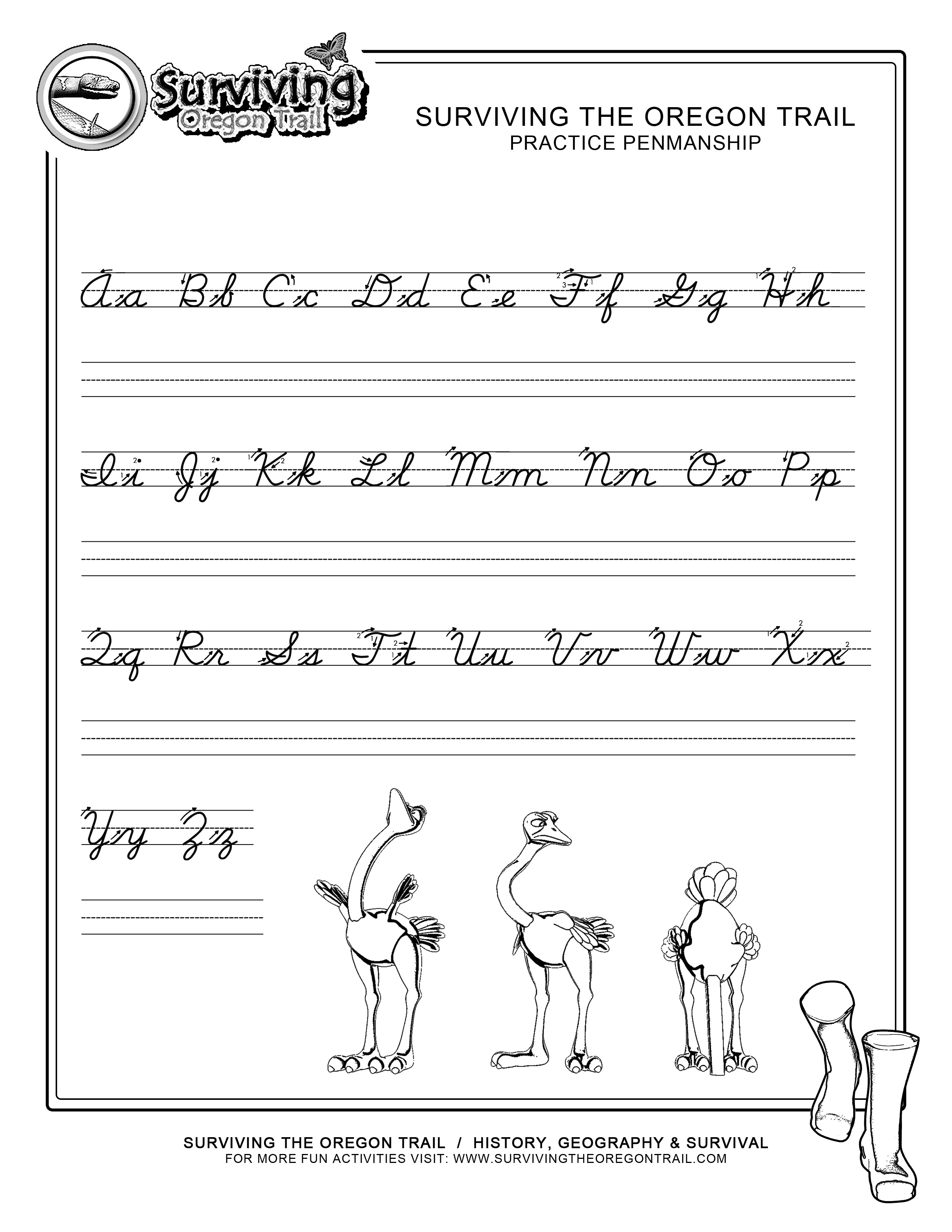 Practice Penmanship Cursive Worksheet Lg – Surviving The Oregon Trail - Free Printable Cursive Practice