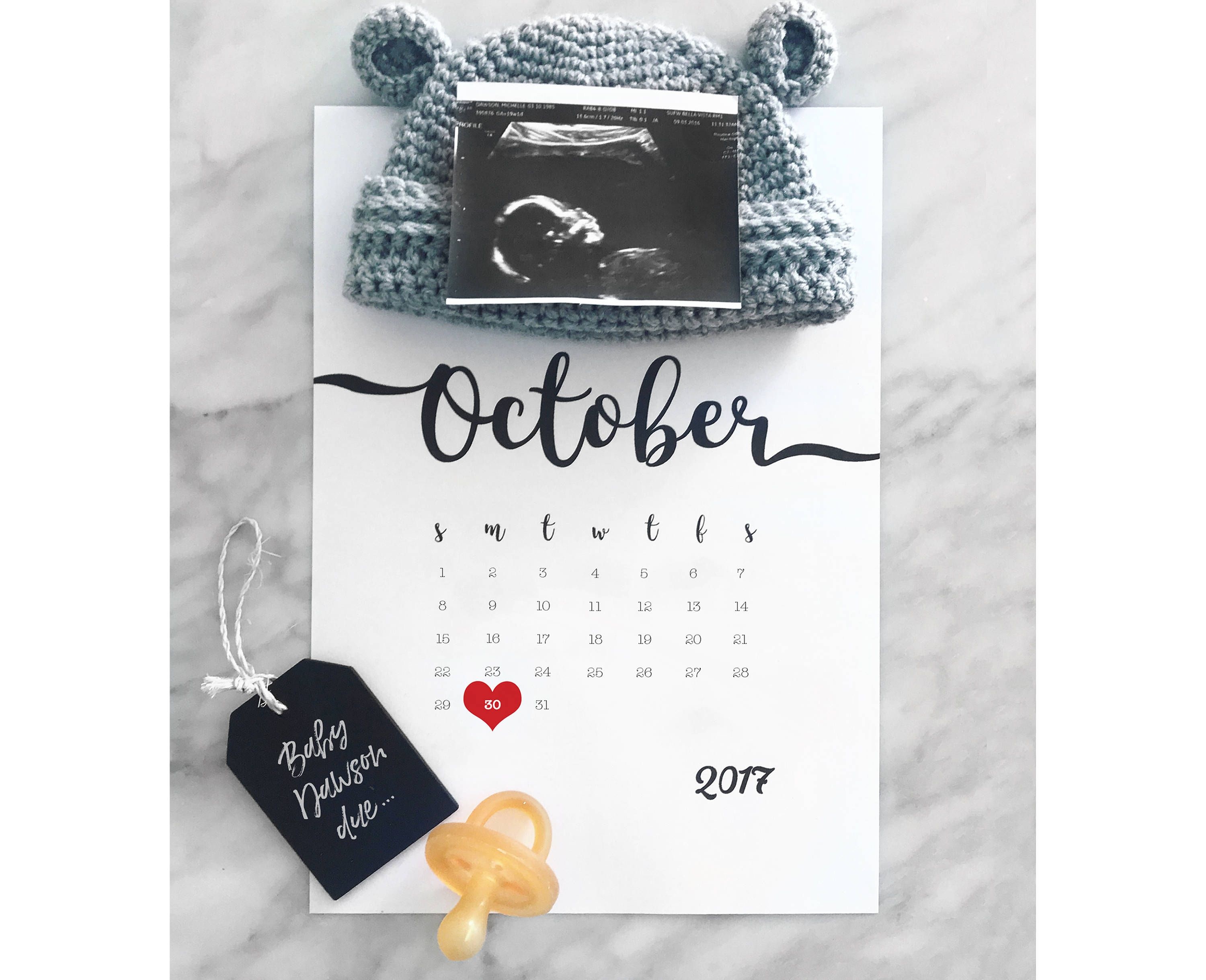 Pregnancy Announcement | Printable Calendar | Due Date Reveal | Baby - Free Printable Pregnancy Announcement Cards