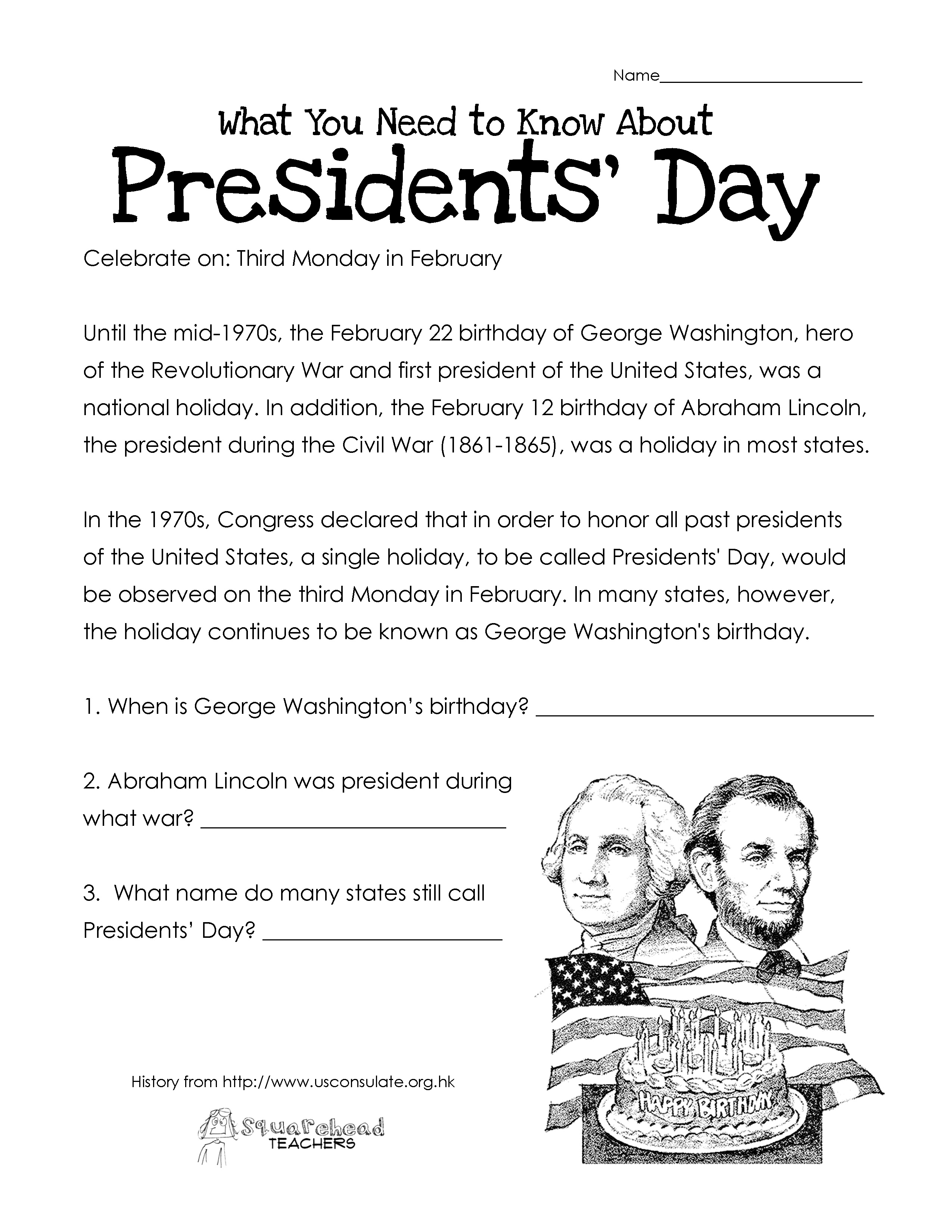 Presidents&amp;#039; Day (Free Worksheet) Updated | Squarehead Teachers - Free Printable Presidents Day Worksheets