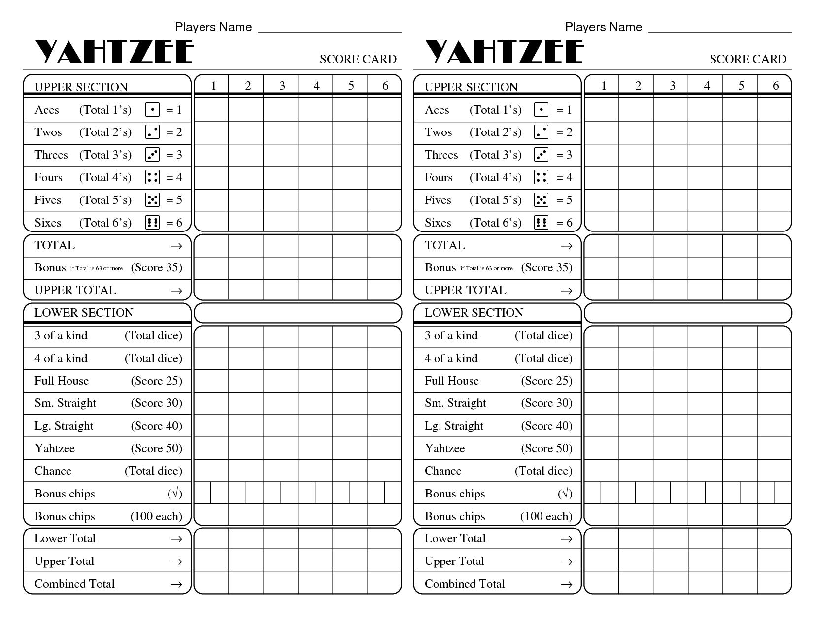 yardzee score card printable masterprintable free printable yahtzee