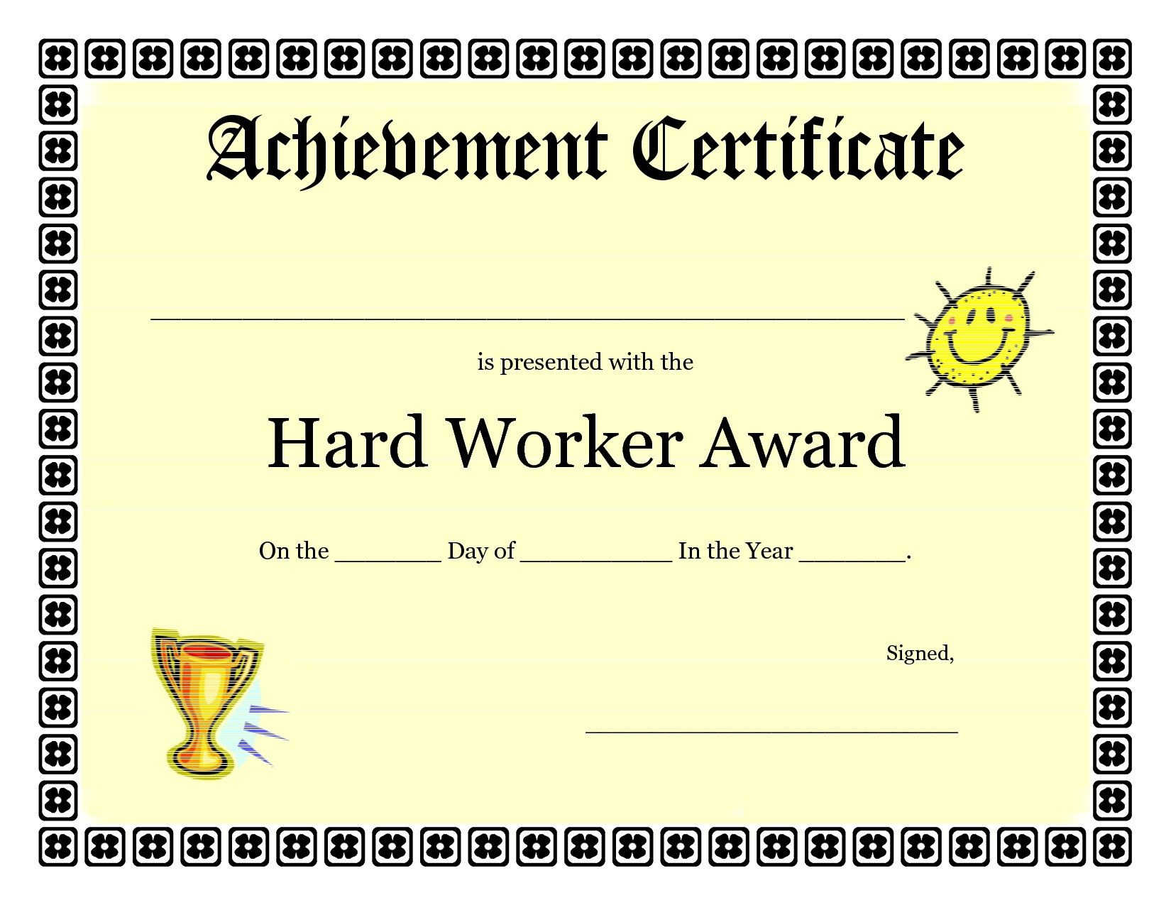 Printable Achievement Certificates Kids | Hard Worker Achievement - Free Printable Student Award Certificate Template
