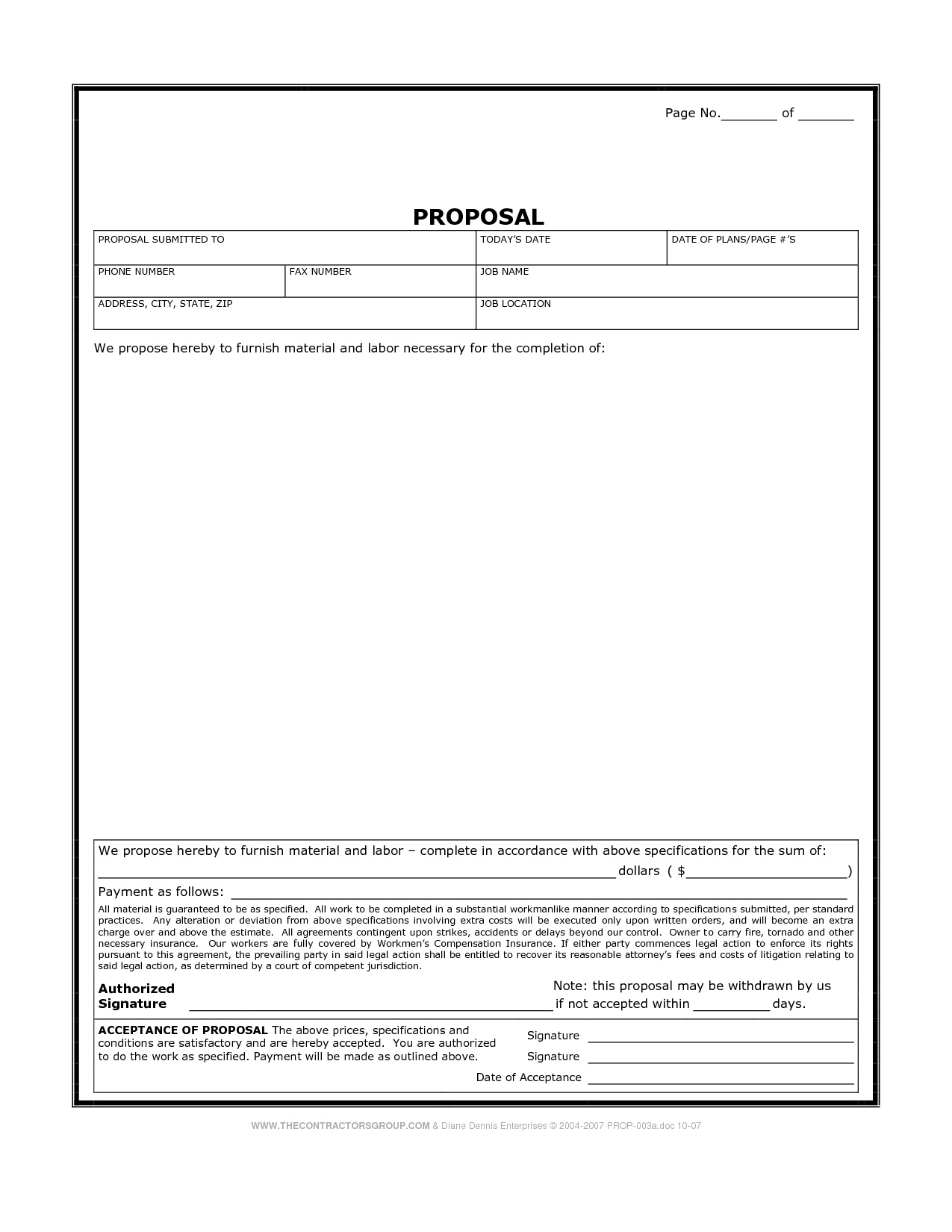 Printable Blank Bid Proposal Forms | Construction Proposal Bid Form - Free Printable Proposal Forms