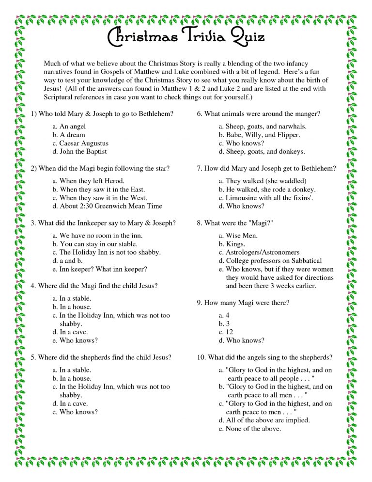 Printable Christmas Trivia Questions And Answers | Christmas Party ...