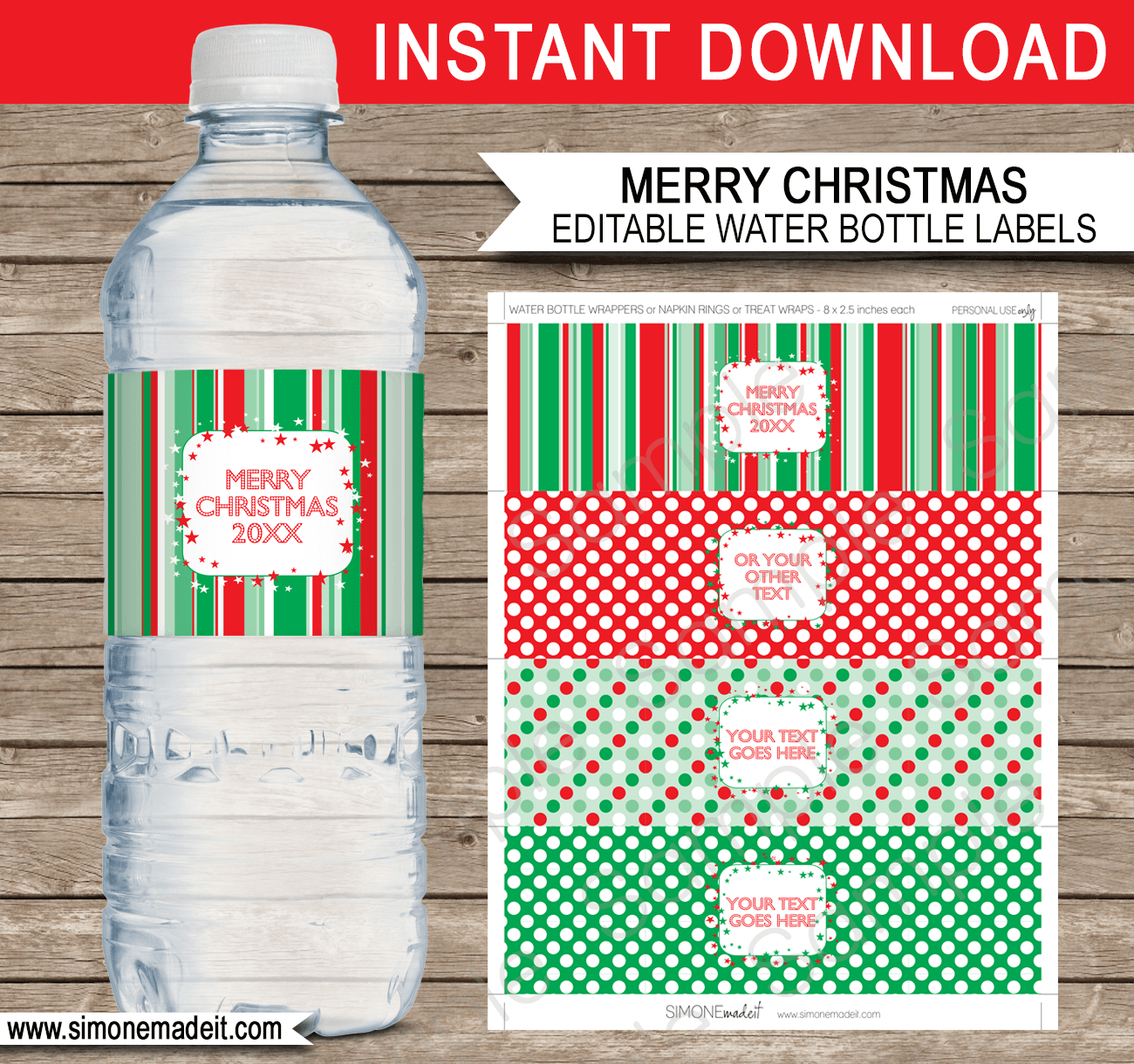 Printable Christmas Water Bottle Labels Template | Editable Text - Christmas Water Bottle Labels Free Printable