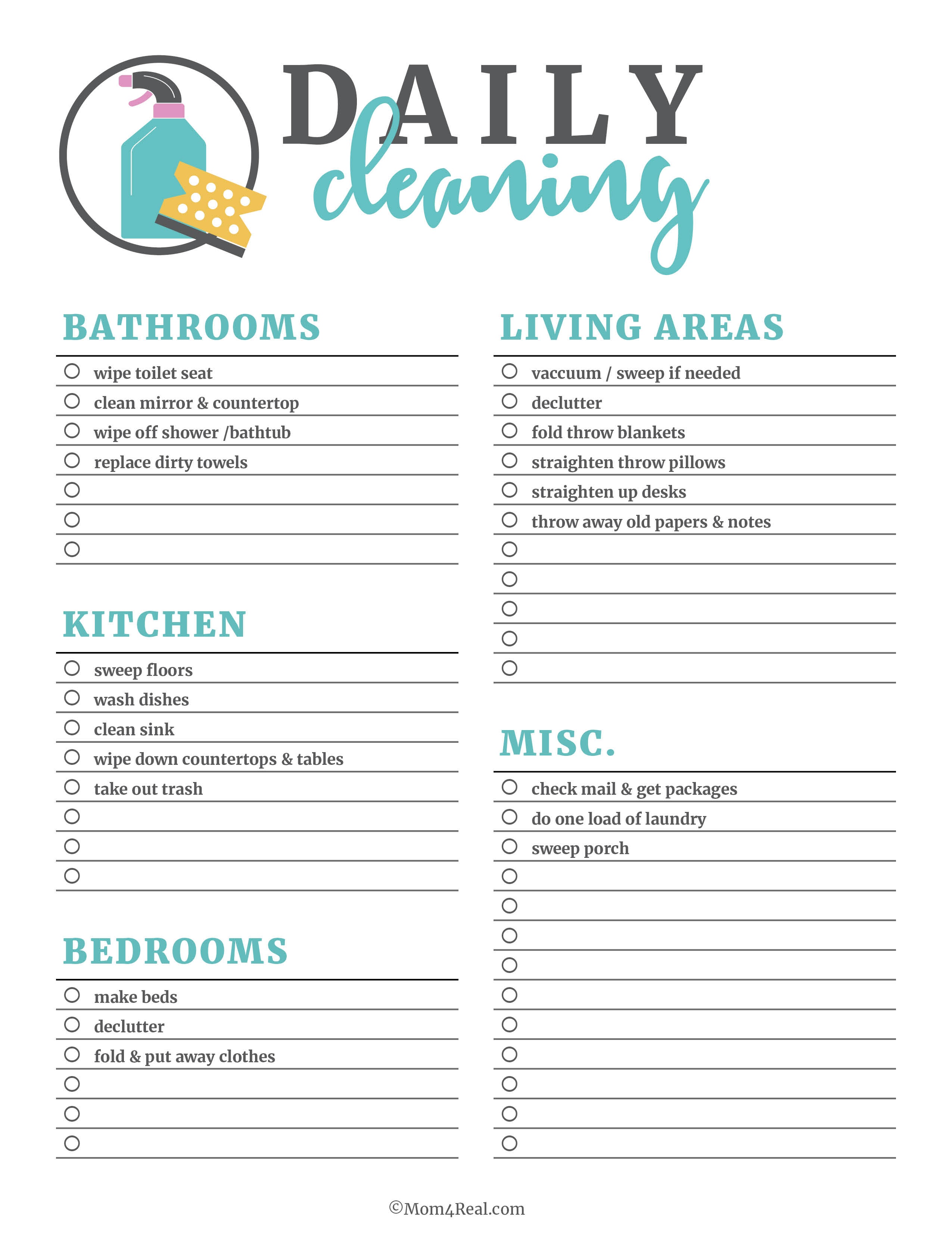The Best Free Printable Cleaning Checklists - Sarah Titus - Free