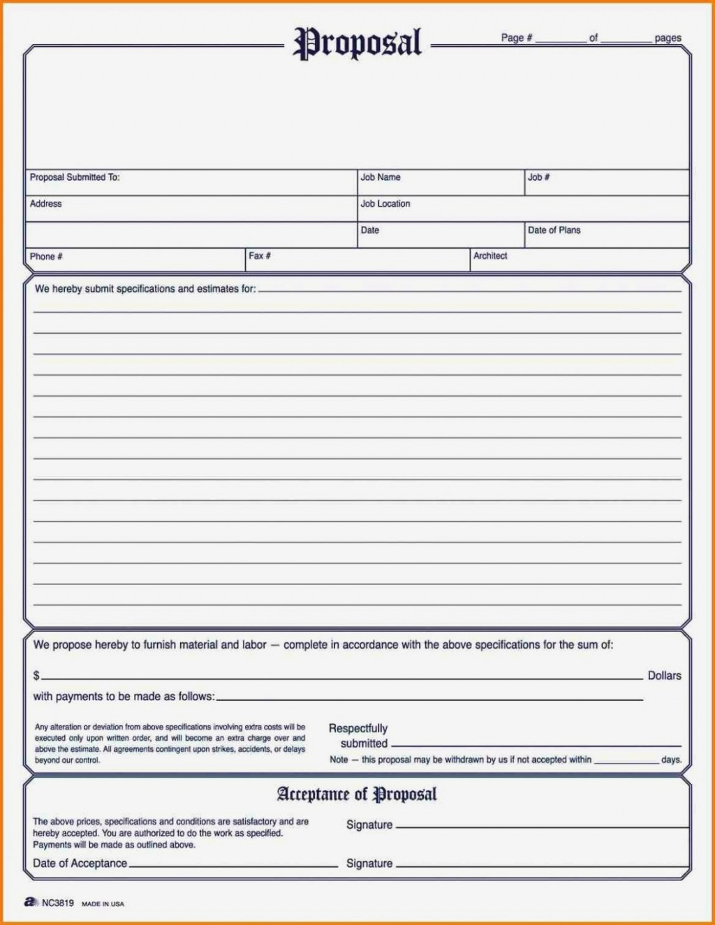 Printable Contractor Bid Forms Proposal Student Project Construction - Free Printable Contractor Bid Forms