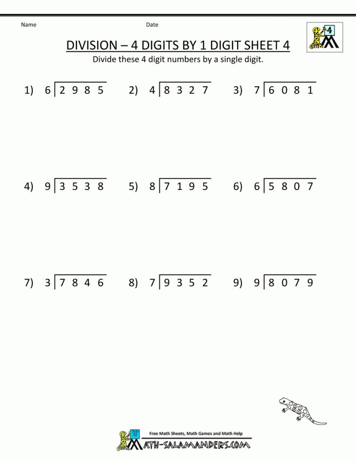 Free Printable Division Worksheets For 4Th Grade