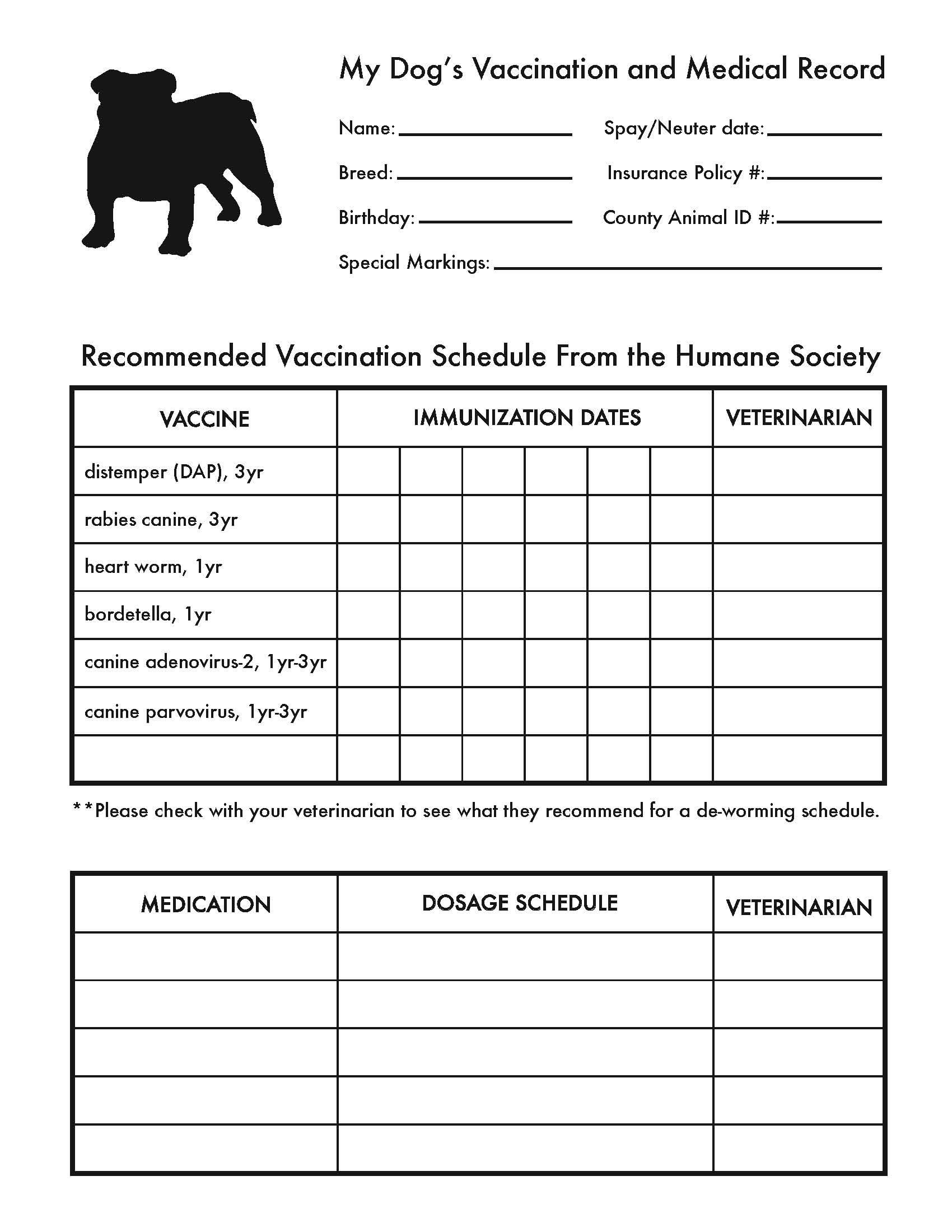 Printable Dog Shot Record Forms | Cute Pets | Dog Shots, Dogs, Dog - Free Printable Pet Health Record