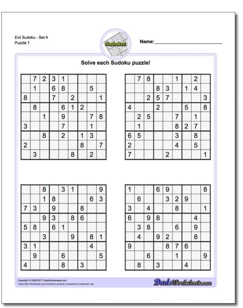 printable evil sudoku puzzles math worksheets sudoku