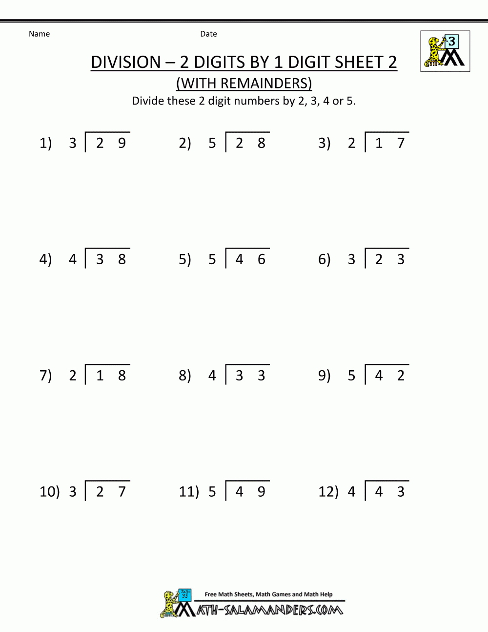 Printable Long Division Worksheets. With Remainders And Without - Free Printable Division Worksheets Grade 3