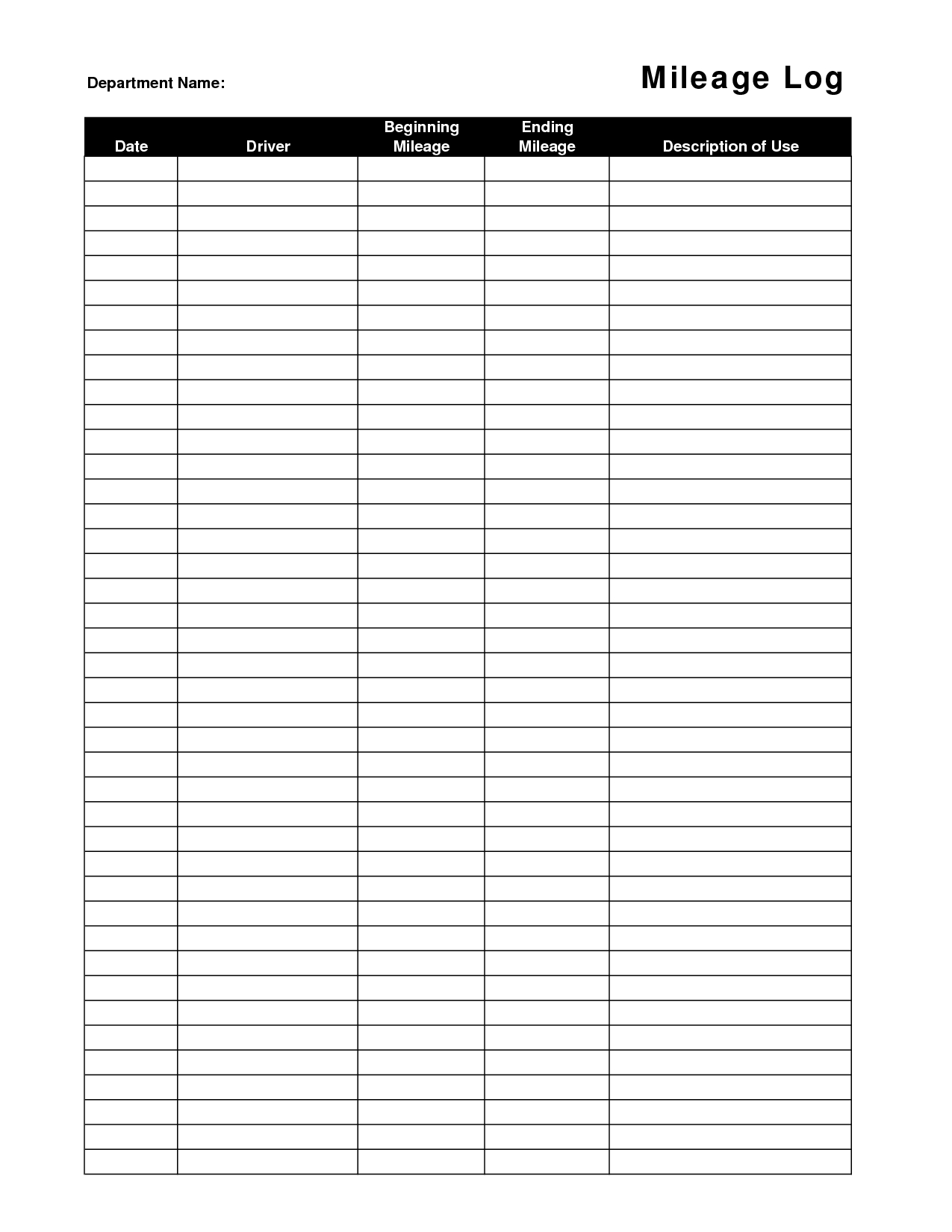 Printable Mileage Log Sheet Template | Office | Templates Printable - Free Printable Mileage Log