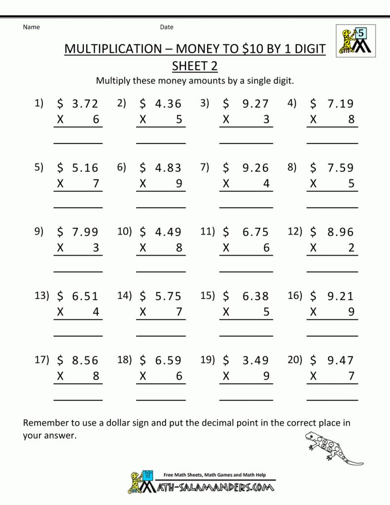 Printable Multiplication Sheet 5Th Grade - Multiplying ...