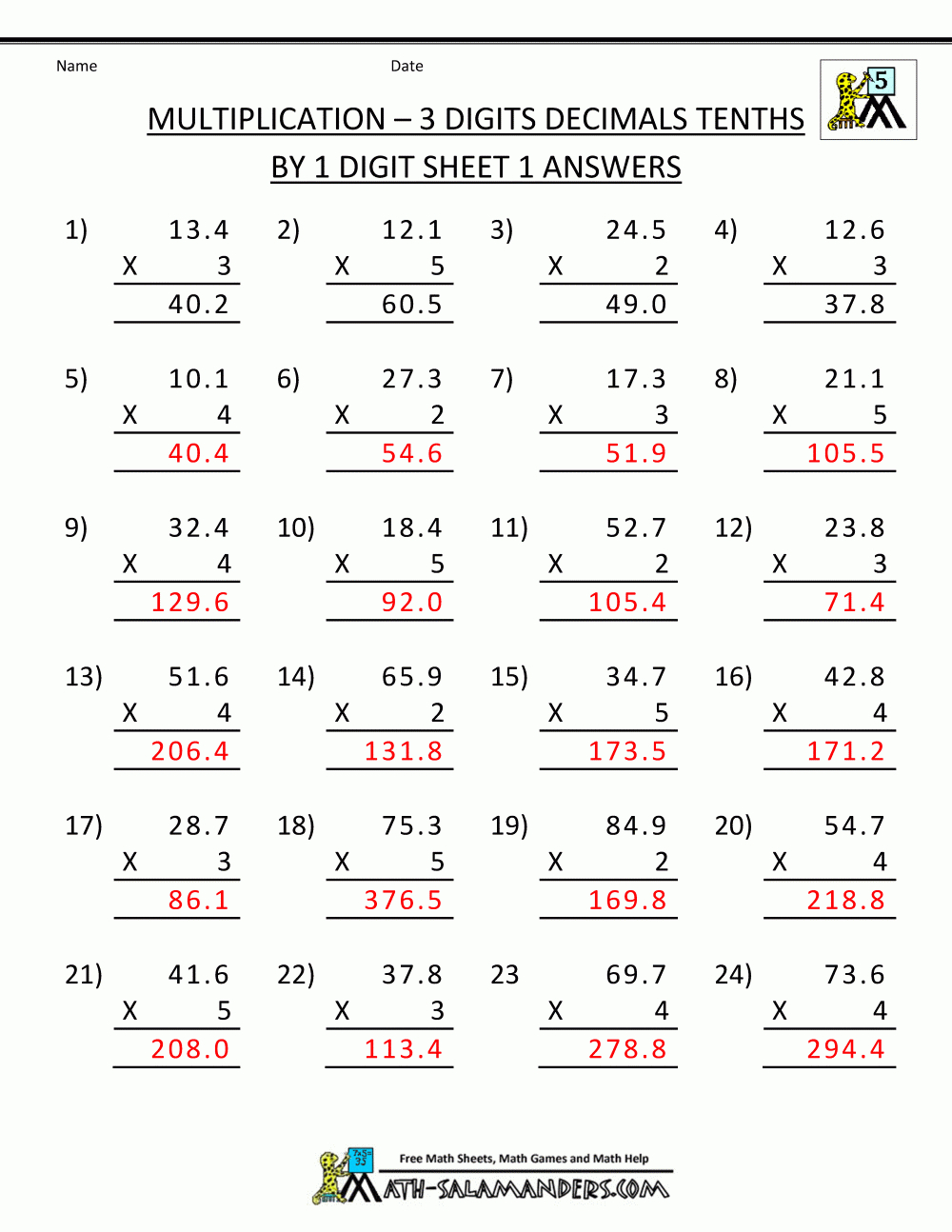 5th Grade Multiplication Math Facts For Practice Free Printable Math Worksheets For 5th Grade