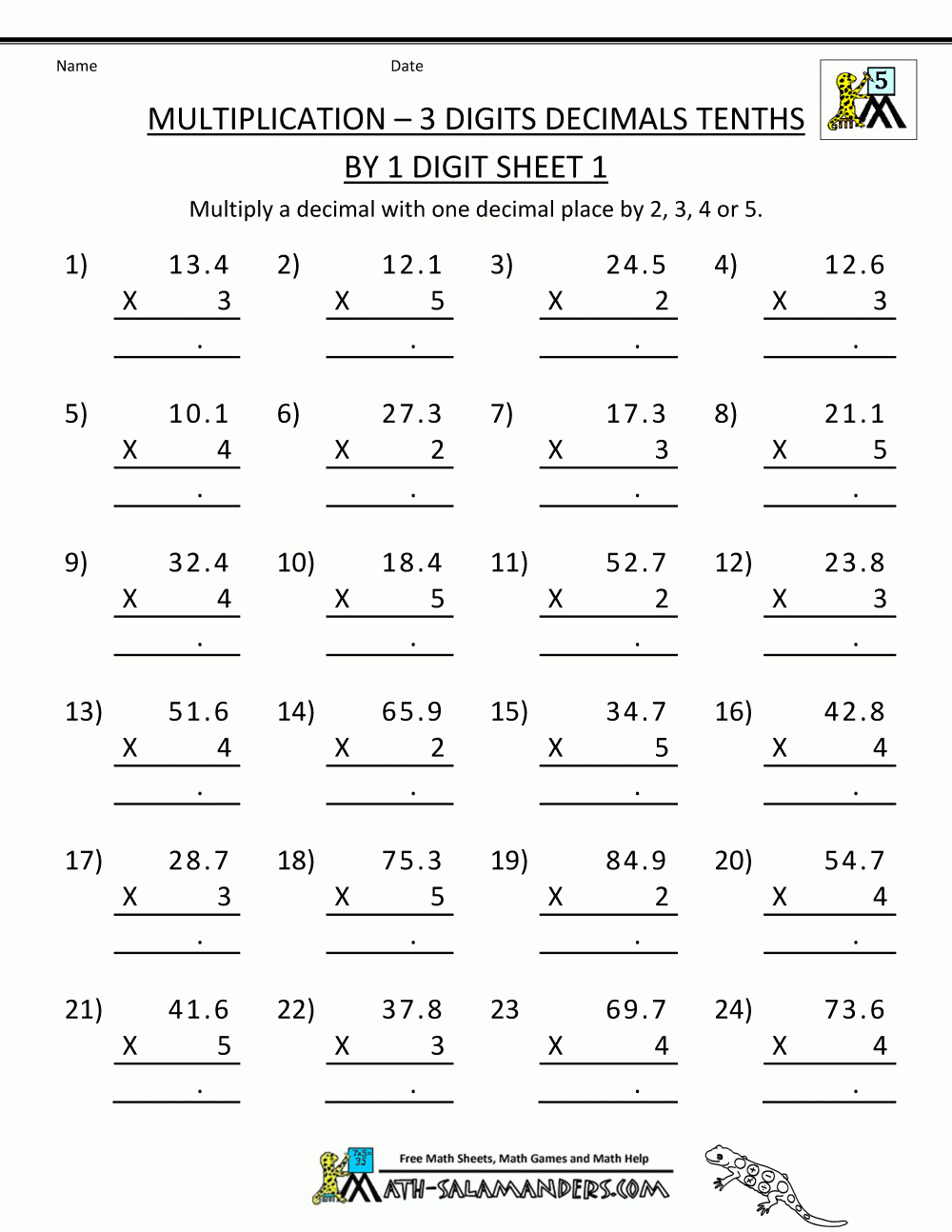 Printable Multiplication Sheet 5Th Grade Multiplying Decimals Free Printable Worksheets Free 