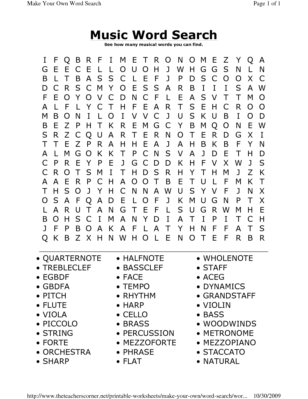 Word Search Maker World Famous From The Teacher s Corner Free Printable Music Word Searches