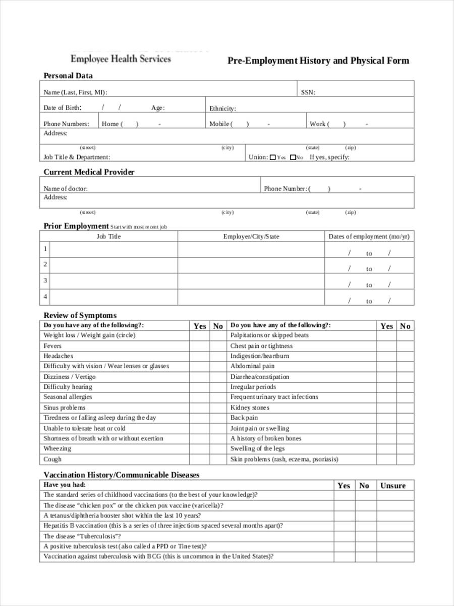 Free Printable Physical Exam Forms Free Printable