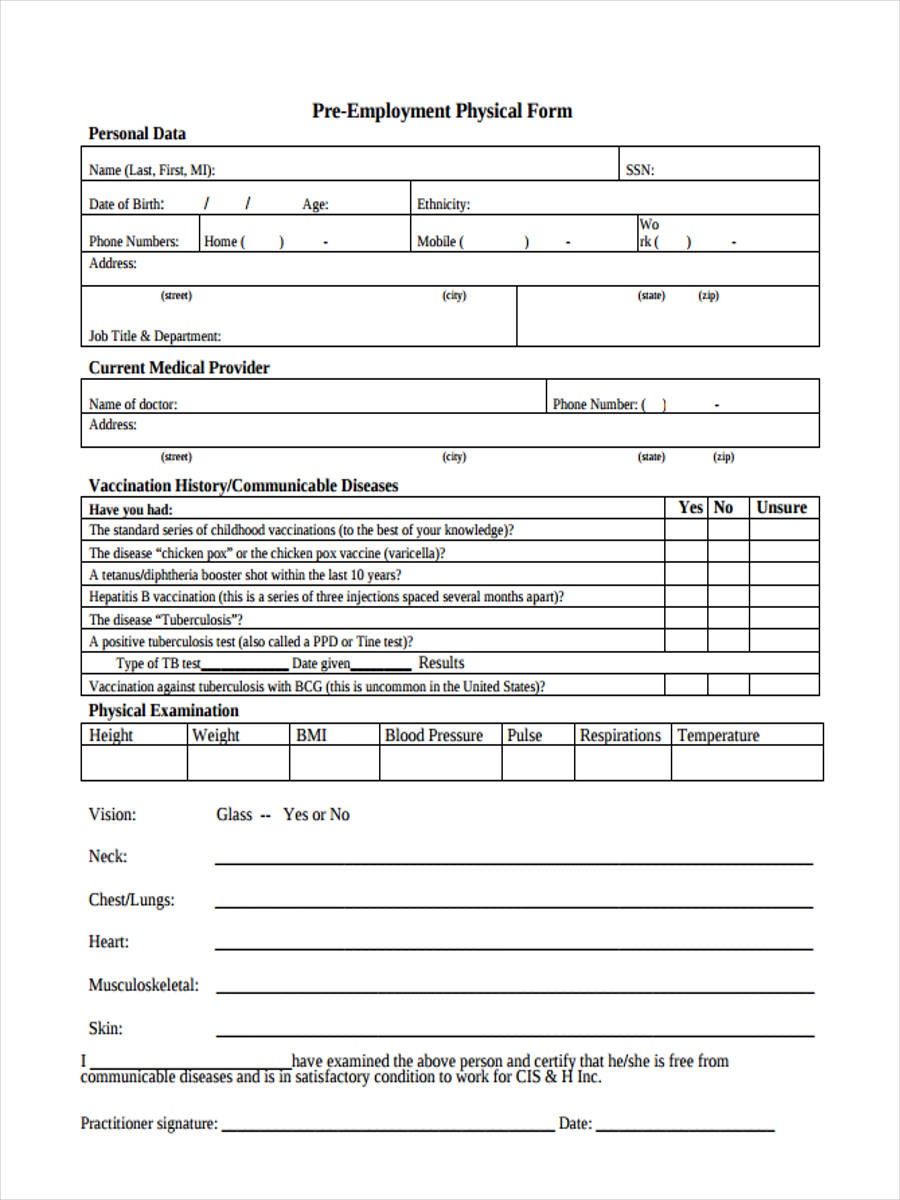 Printable Physical Form- 9+ Free Documents In Word, Pdf - Free Printable Physical Exam Forms