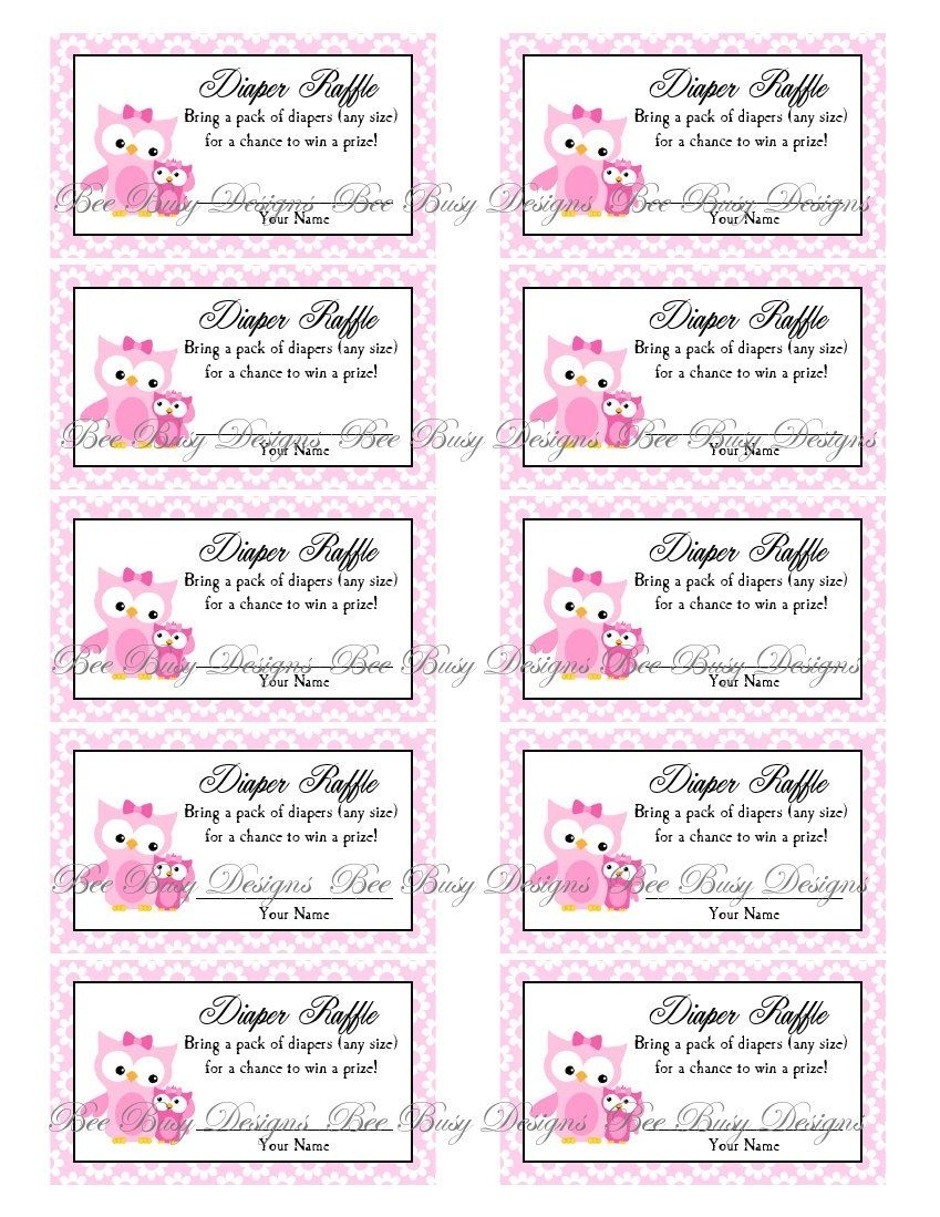 Printable Pink Mom With Little Girl Owl Diaper Raffle Tickets | Free - Diaper Raffle Template Free Printable