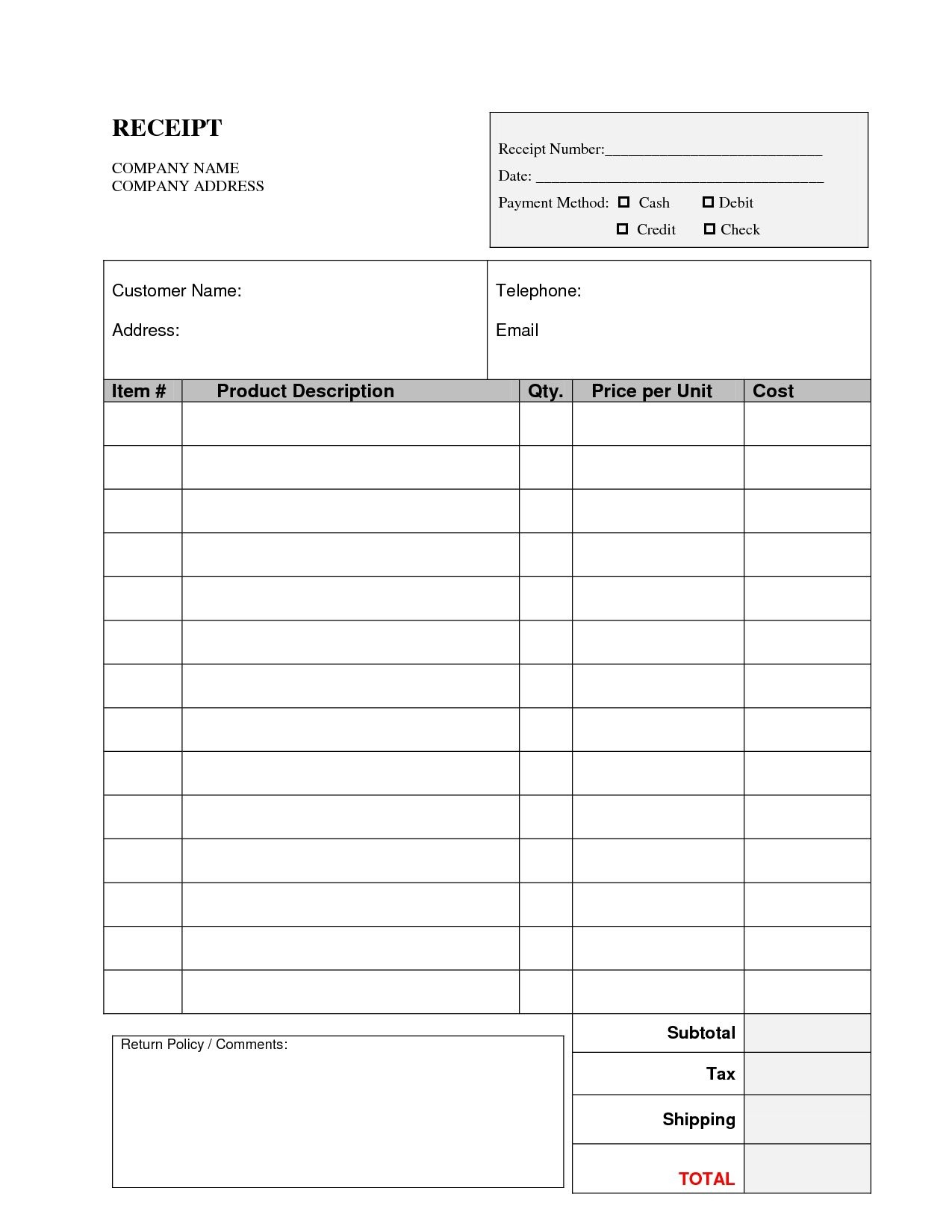 Printable Receipts Templates Free Blank Checklist Template Doc - Free Printable Receipts