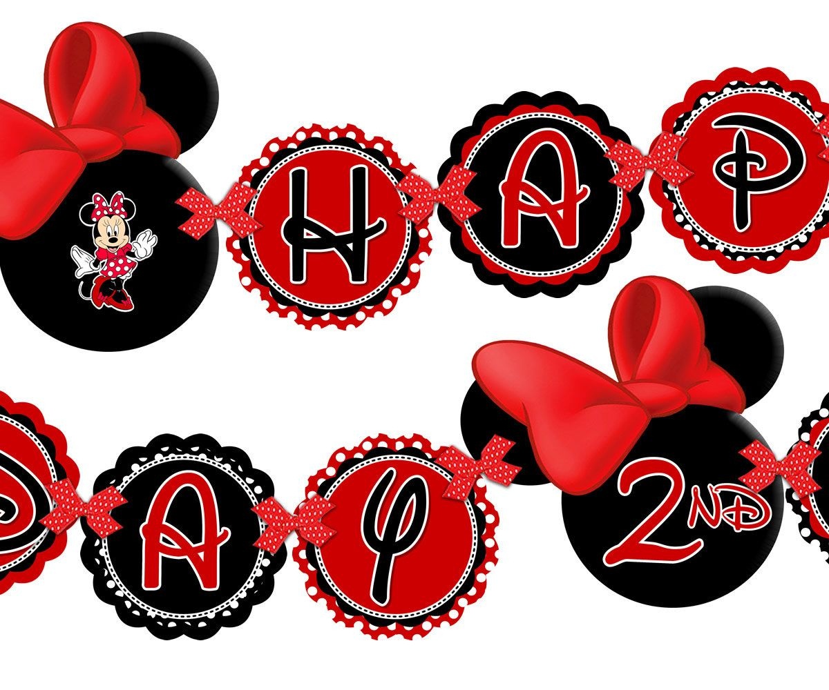Printable Red Minnie Mouse Happy Birthday Banner, Minnie Mouse Red - Free Printable Mickey Mouse Birthday Banner