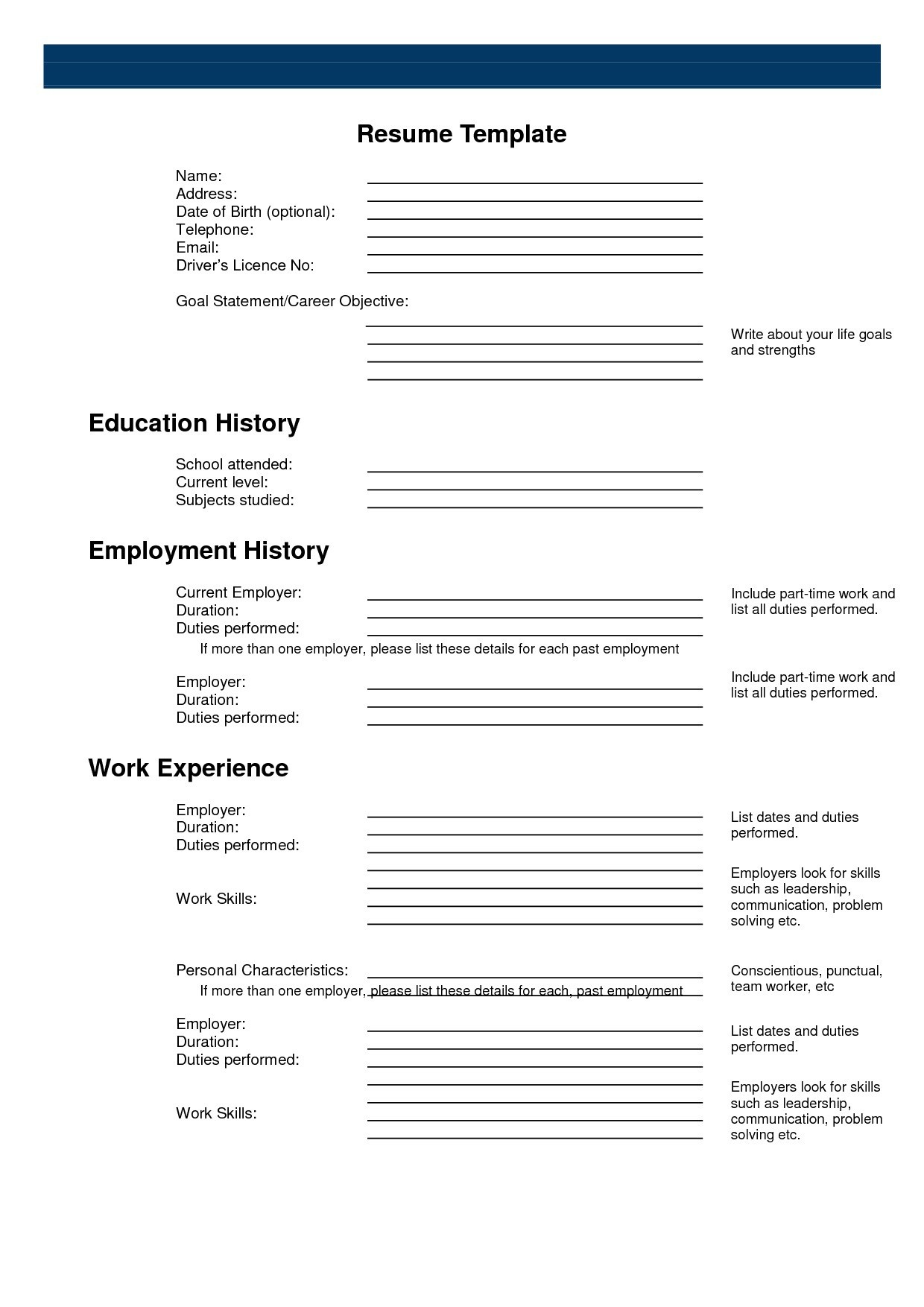 Printable Resume Form Surprising Inspiration Templates 2 Sample - Free Blank Resume Forms Printable