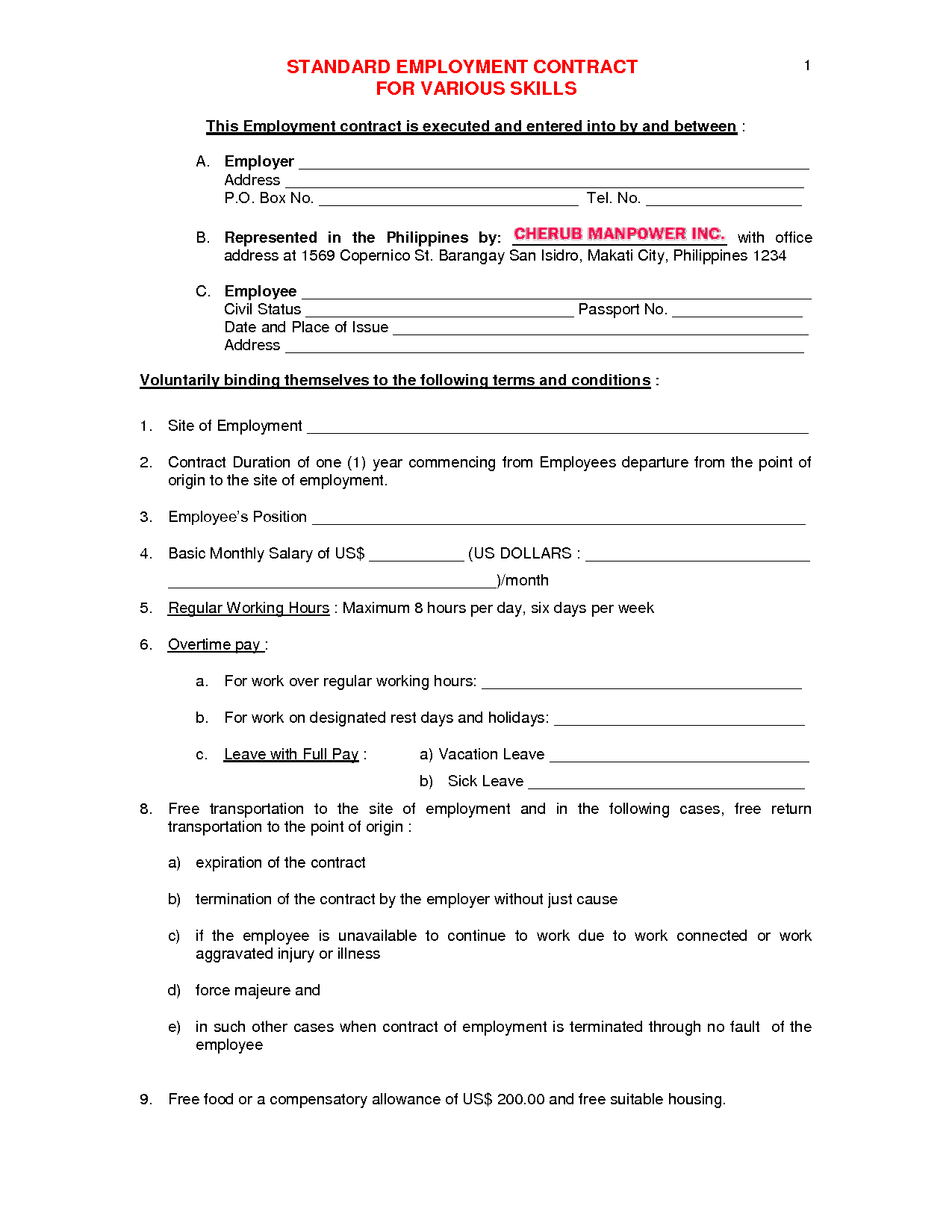 Printable Sample Employment Contract Sample Form | Laywers Template - Free Printable Contracts
