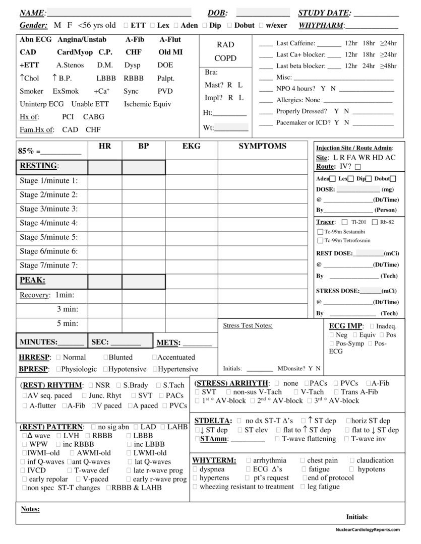 Printable Stress Test Worksheets &amp;amp; (Nuclear) Cardiology Lab - Free Printable Stress Test