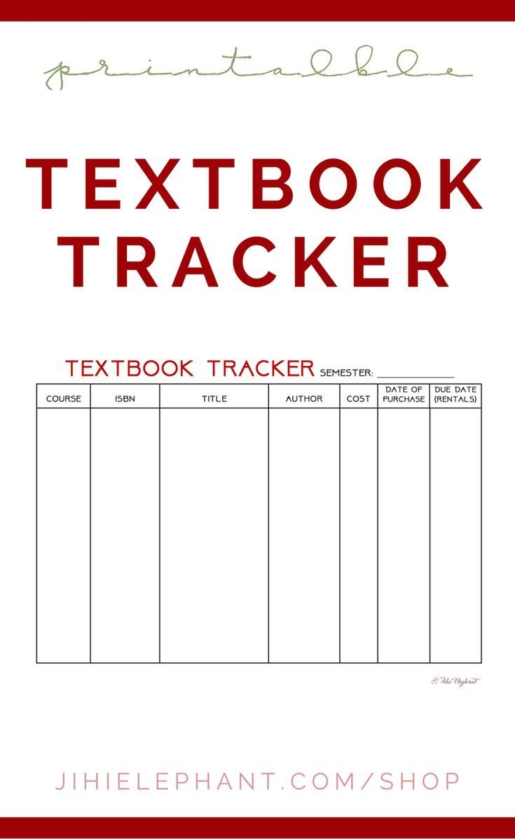 Printable Textbook Tracker Planning Layout | Bullet Journal - Free Printable Textbooks