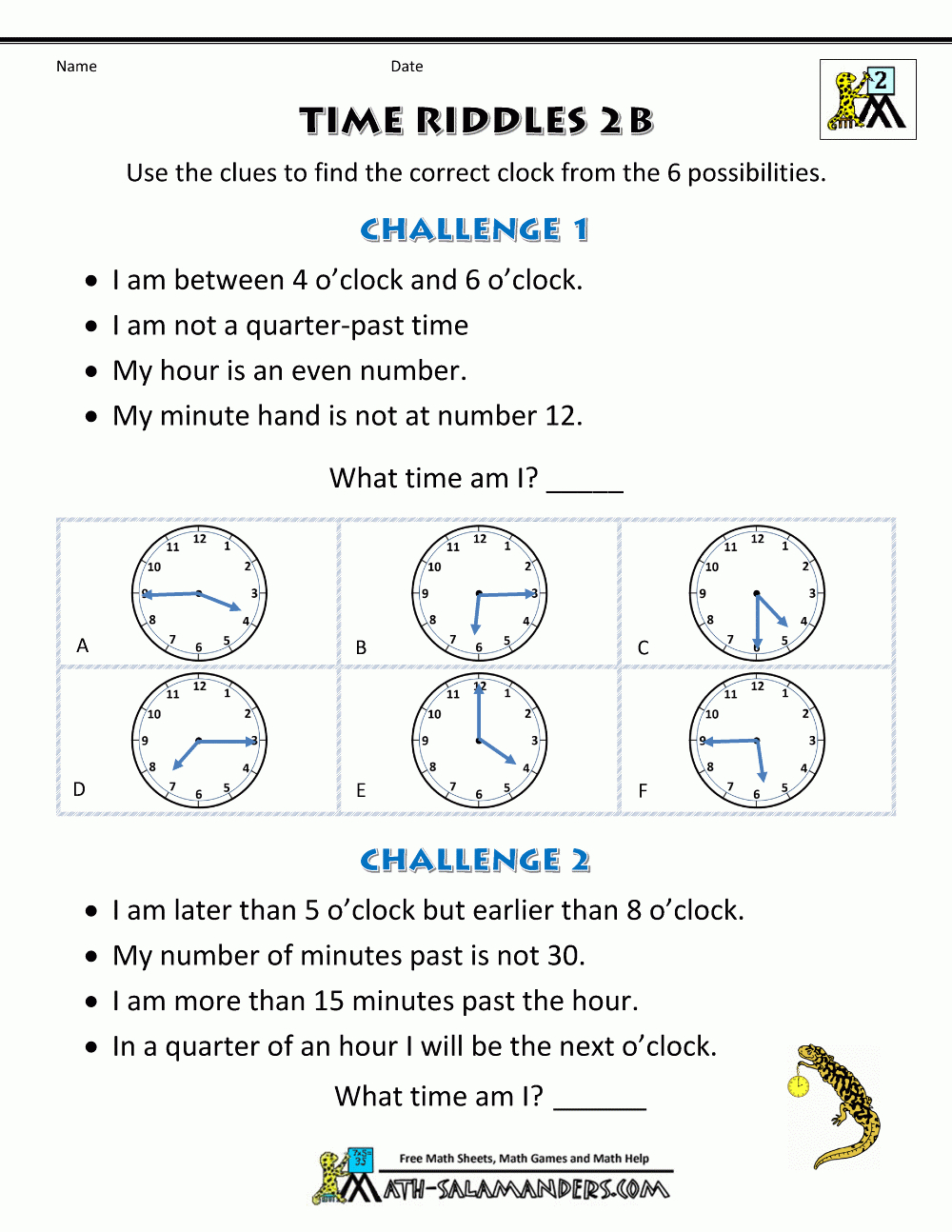 Printable Time Worksheets - Time Riddles (Easier) - Free Printable Riddles