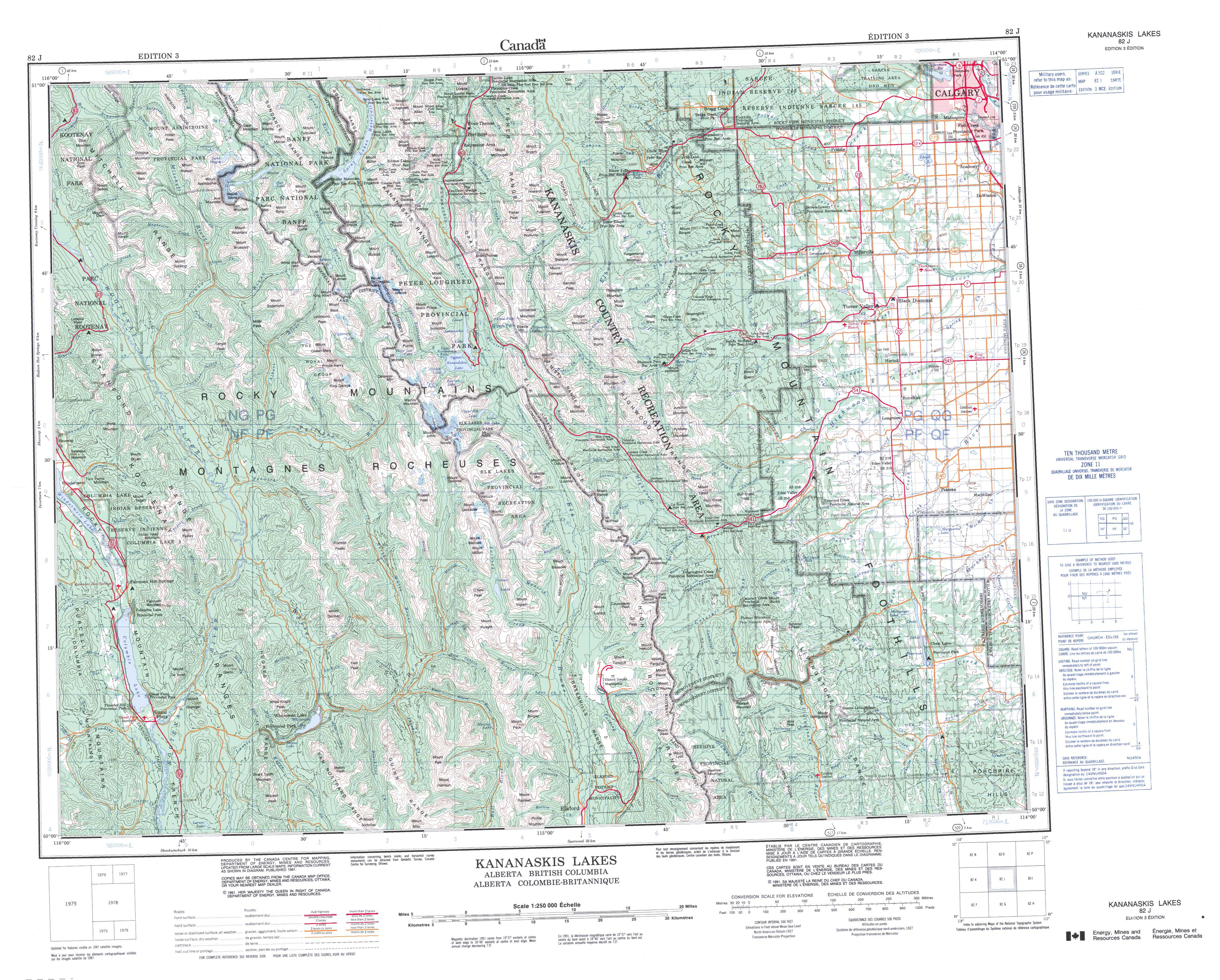 Printable Topographic Map Of Kananaskis Lakes 082J, Ab - Free Printable Topo Maps