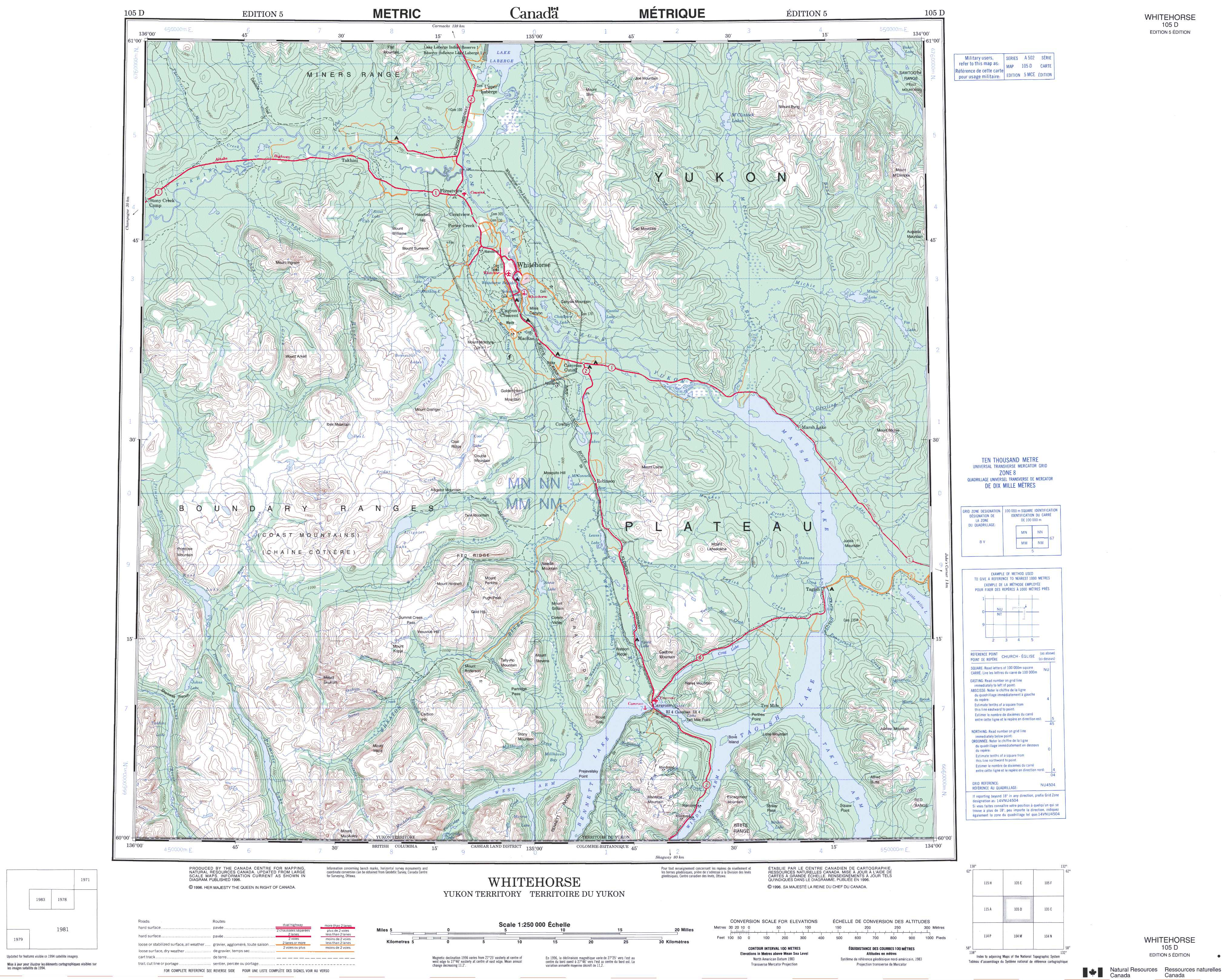 Printable Topographic Map Of Whitehorse 105D, Yk - Free Printable Topo Maps