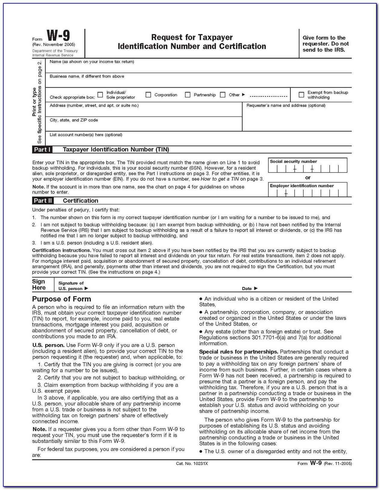 W9 Form Printable 2017 Free | Free Printable