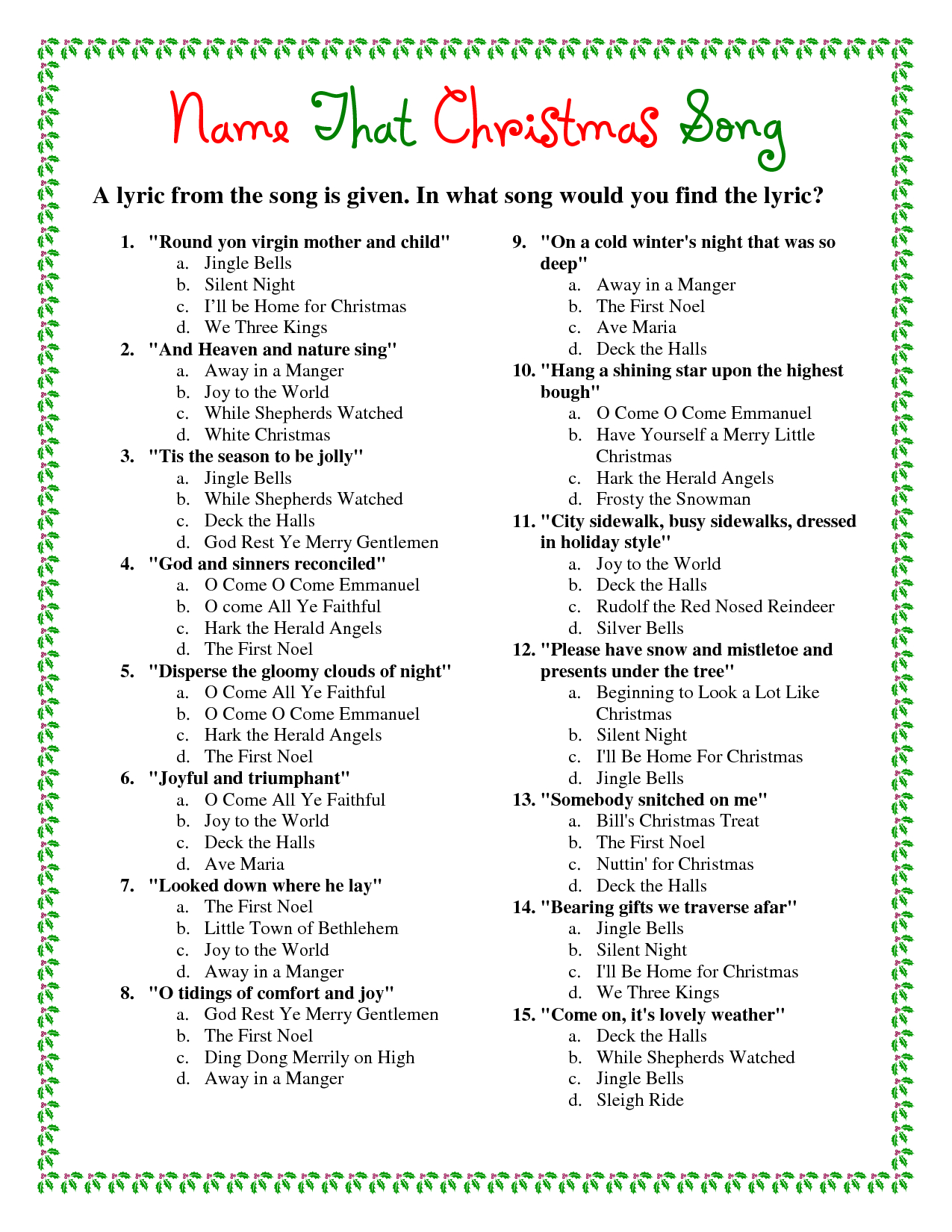 Christmas Carols Quiz 