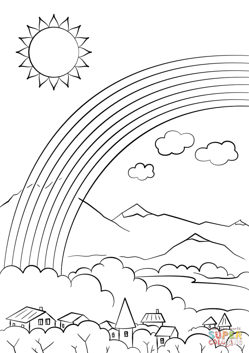Rainbow Over The City Coloring Page | Free Printable Coloring Pages - Free Printable Waterfall Coloring Pages