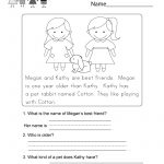 Reading Comprehension Worksheet   Free Kindergarten English   Free Printable English Reading Worksheets For Kindergarten