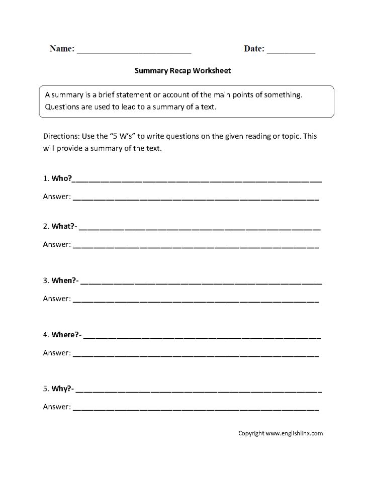 Free Printable Summarizing Worksheets 4Th Grade