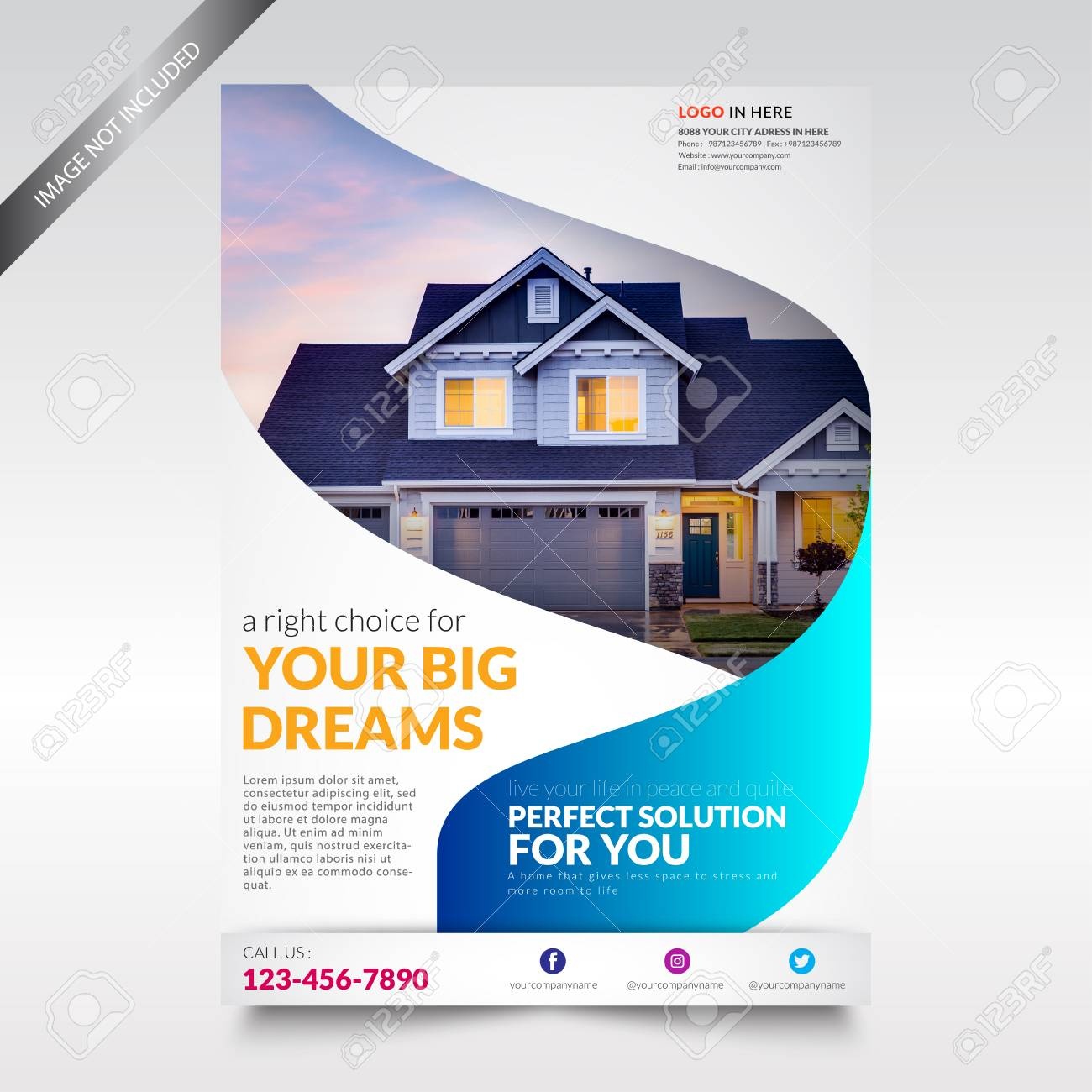 Real Estate Flyer Template, Brochure With Shape Royalty Free - Free Printable Real Estate Flyer Templates